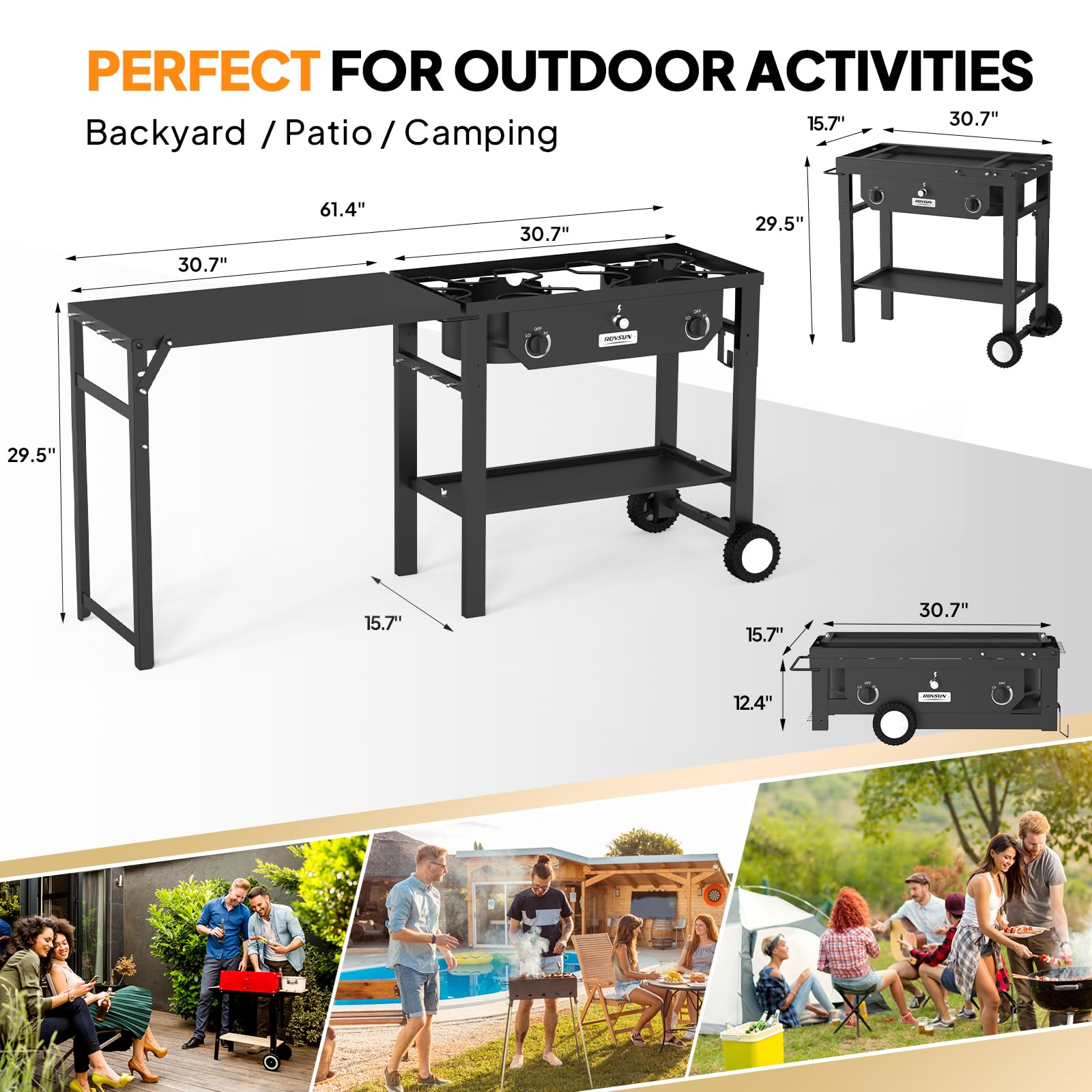 ROVSUN 2-Burner 150000 BTU Outdoor Camping Propane Stove with Foldable Work Station