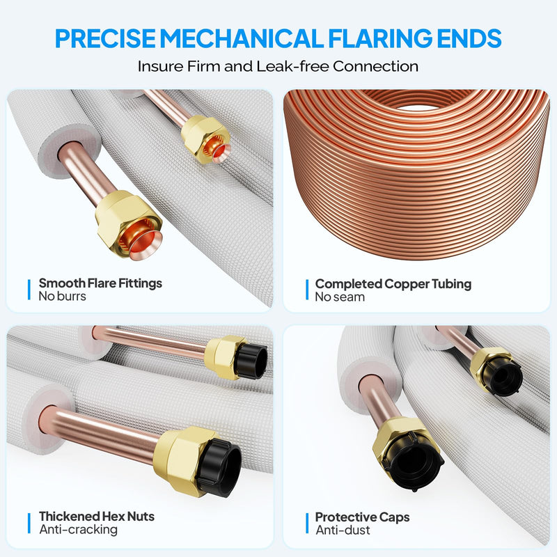 ROVSUN 25 Ft 1/4" & 3/8" O.D. Flared Copper Tubing Pipes and 3/8" Thickened PE Insulated Coil with Nuts & Kit