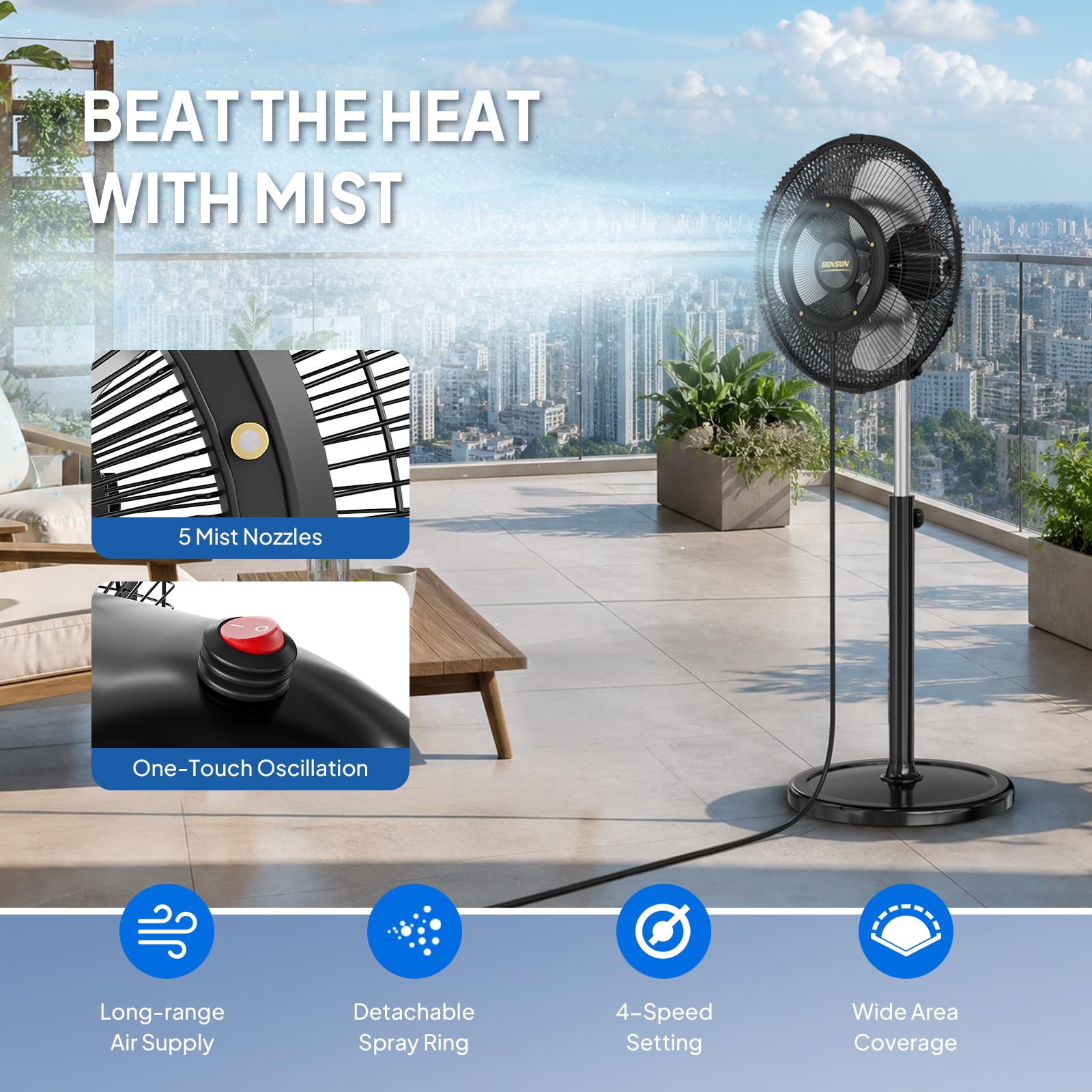 ROVSUN 20" 96W 110V Industrial Pedestal Misting Fan