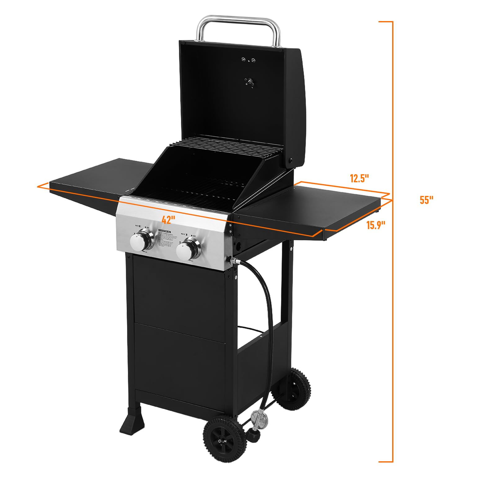 ROVSUN 2-Burner 24,000 BTU Propane Grill with Foldable Side Tables & Wheels