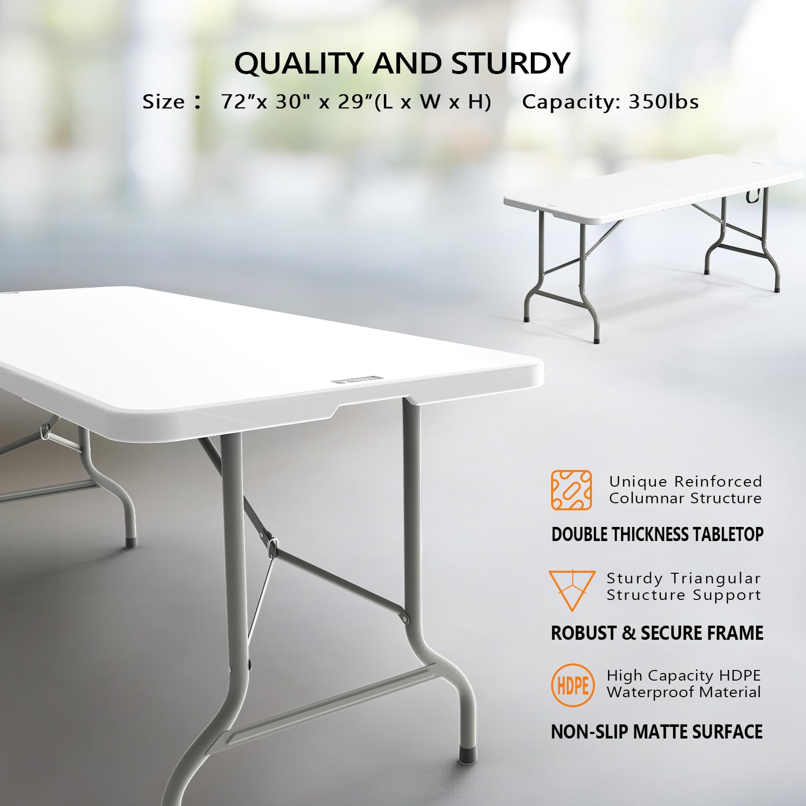 8 FT Folding Portable Plastic Long Table with Carrying Handle