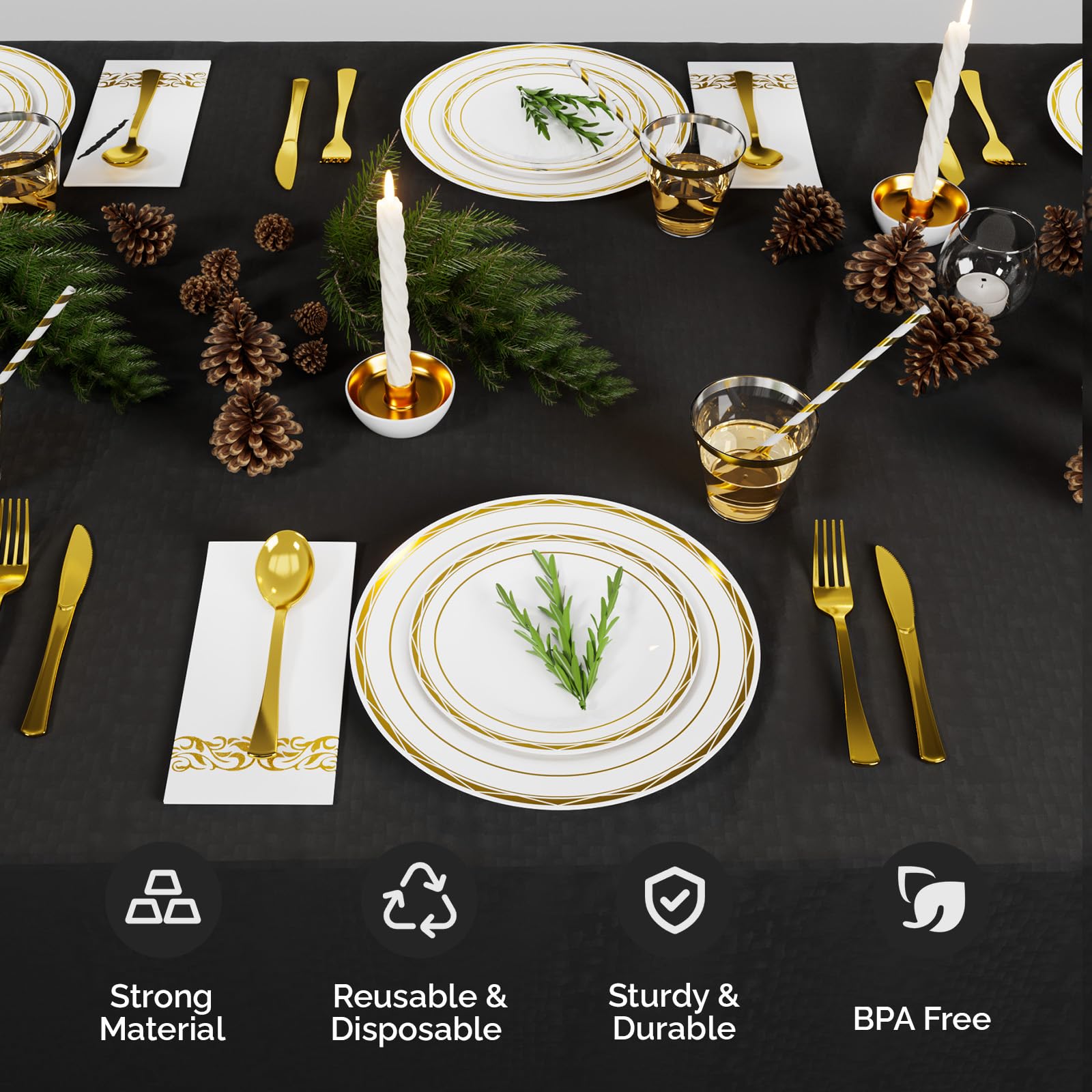 ROVSUN 800 Pieces Disposable Plastic Dinnerware Set Gold