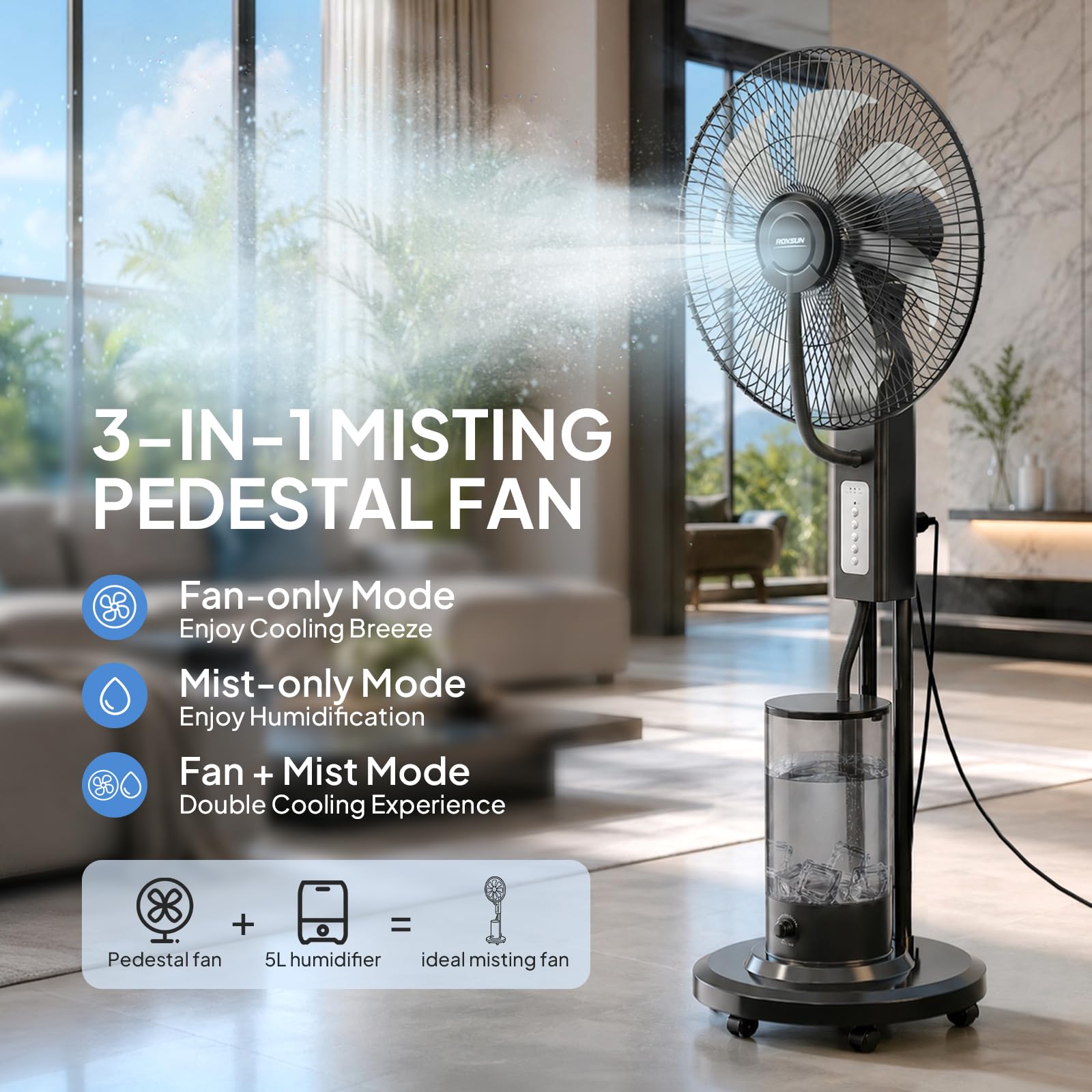 ROVSUN 18" 90W 110V Industrial Pedestal Misting Fan with Water Tank