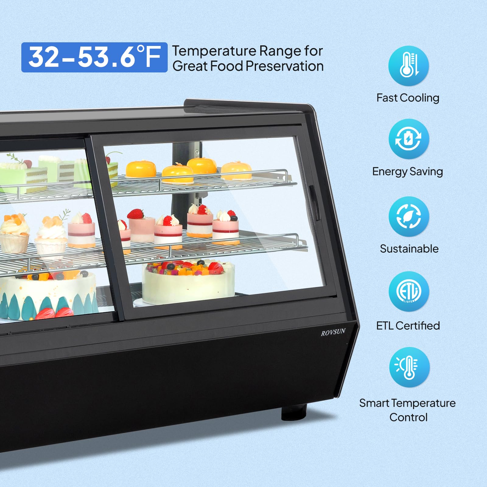 ROVSUN 48" 7.1 Cu.Ft. 400W 110V Black Refrigerated Bakery Display Case