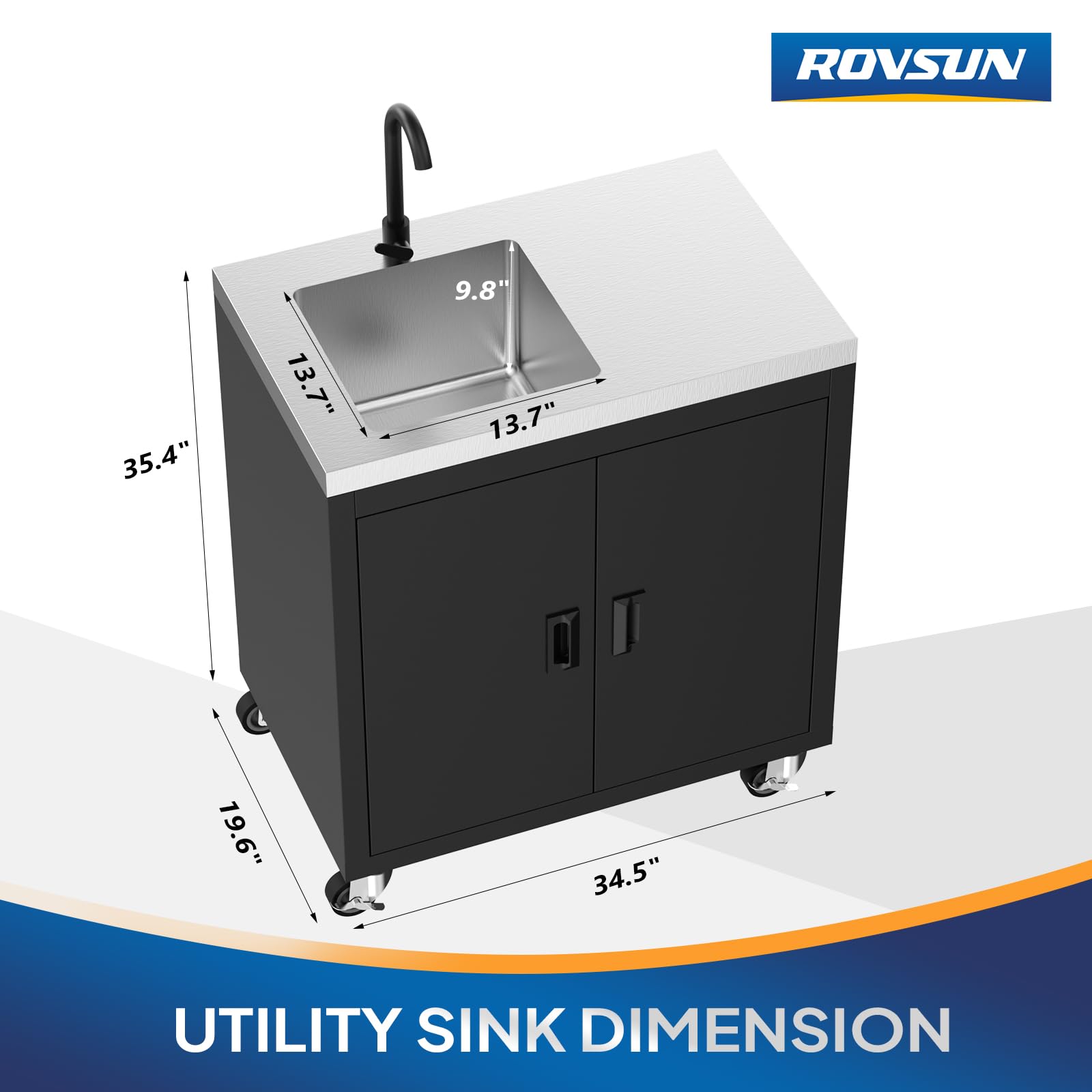 ROVSUN 35" x 20" Stainless Steel Utility Sink with Cabinet
