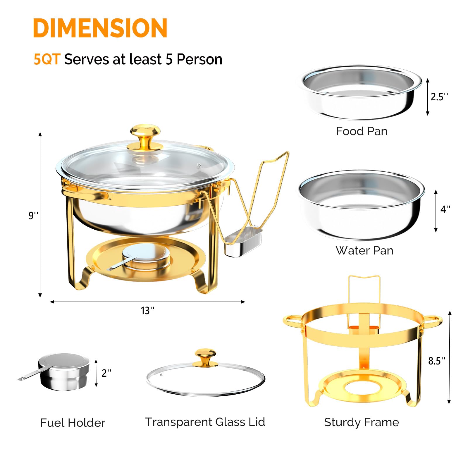ROVSUN 6 QT Round Gold Chafing Dish Buffet Set with Lid Holder