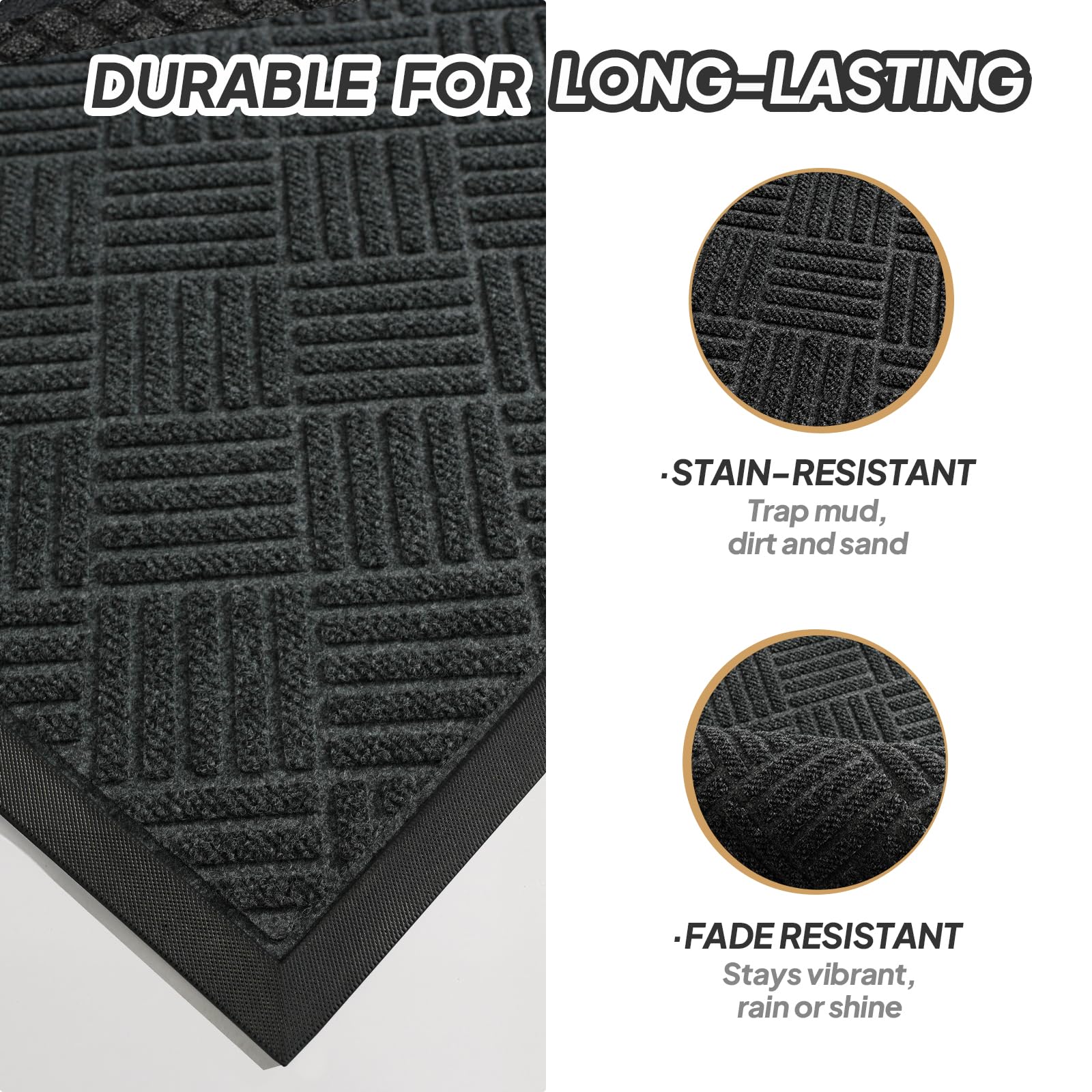 ROVSUN 35.4" × 23.6" Front Door Mat with Diamond Pattern Diamond Non-Slip Grey