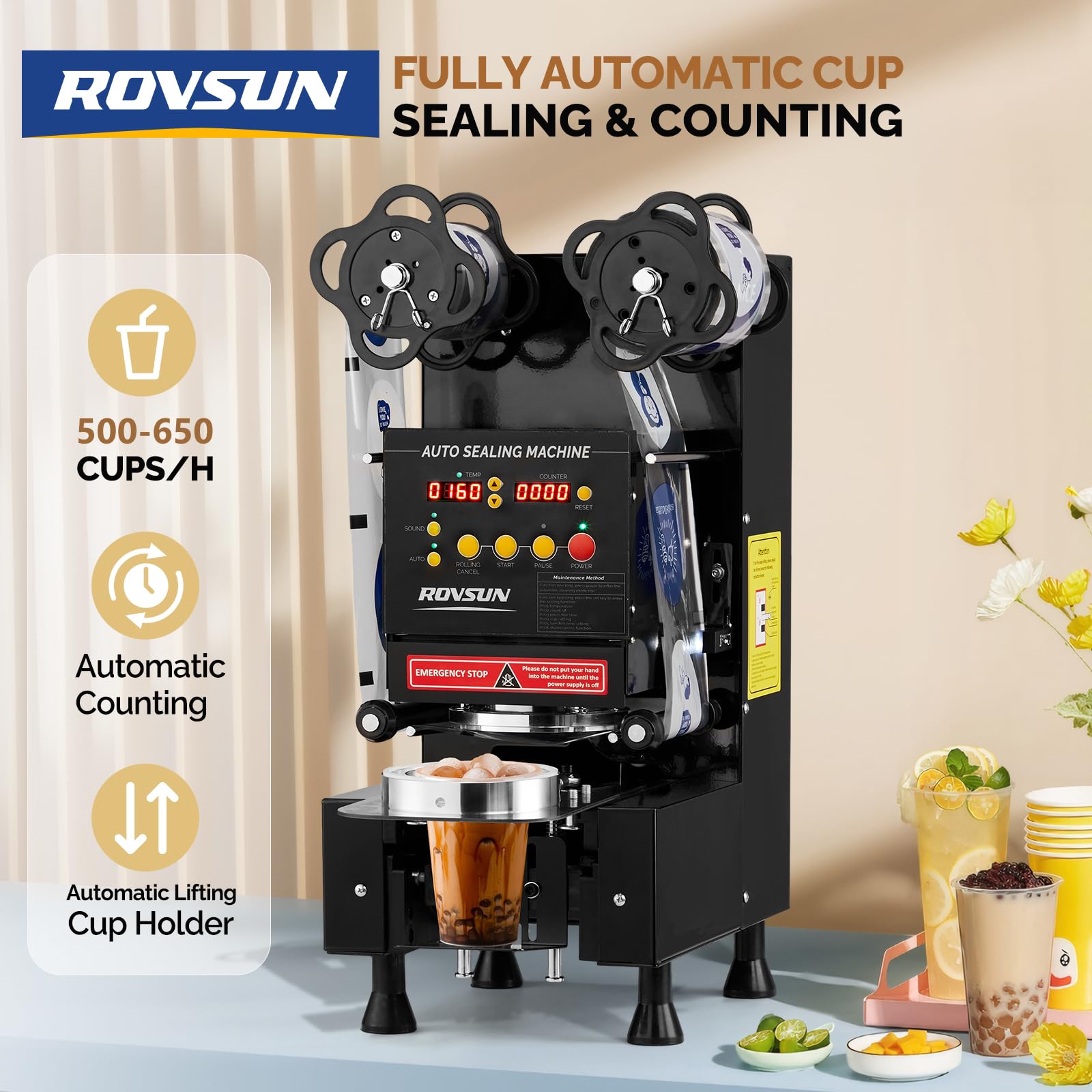 ROVSUN Automatic Cup Sealing Machine Black