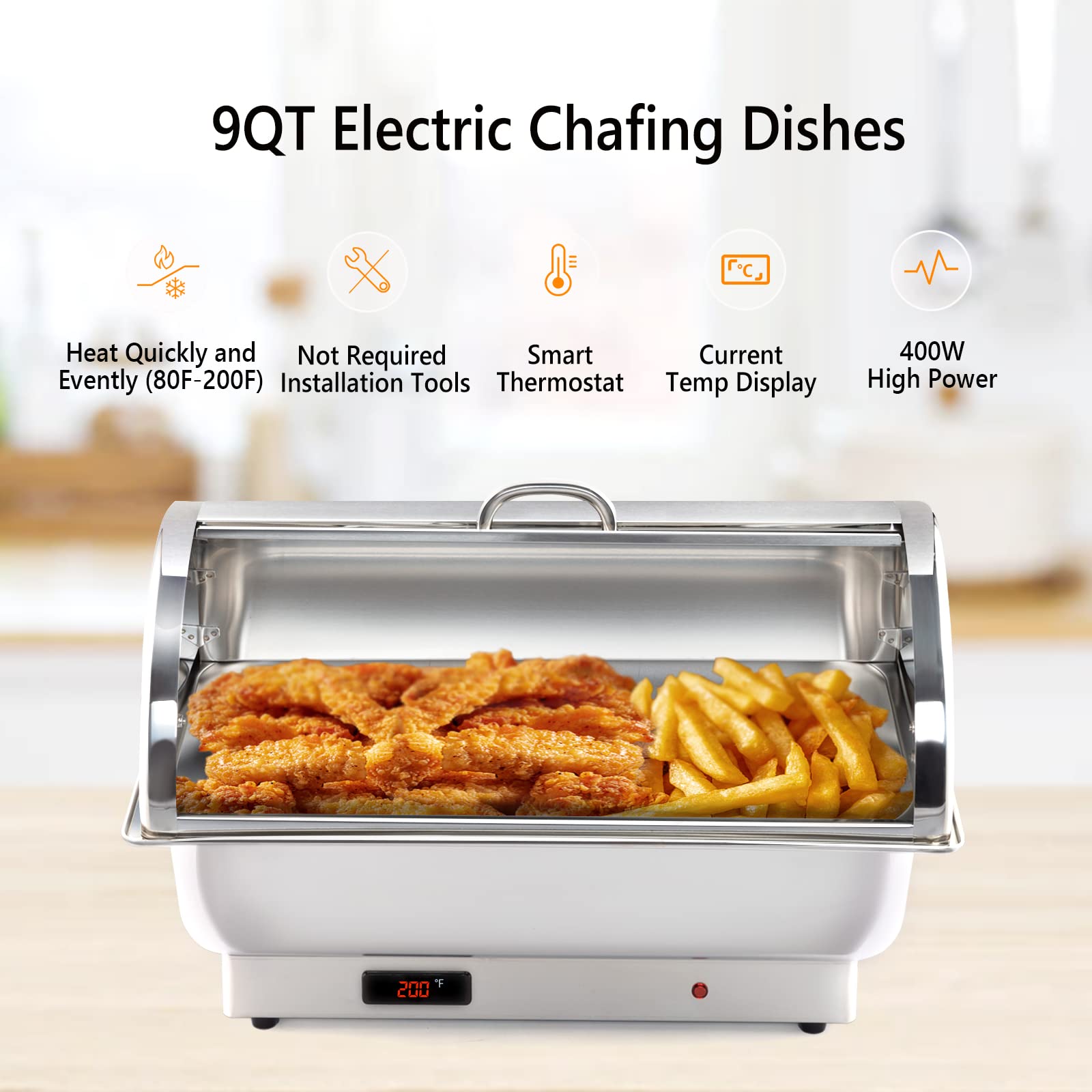 ROVSUN 9 QT Roll Top Stainless Steel Electric Chafing Dish Set
