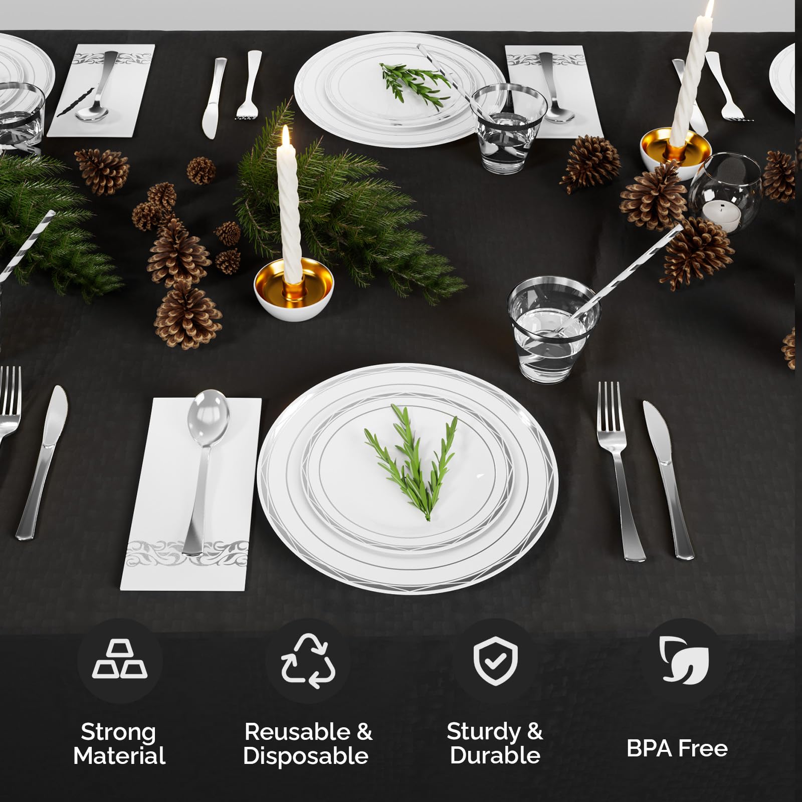 ROVSUN 800 Pieces Disposable Plastic Dinnerware Set Silver