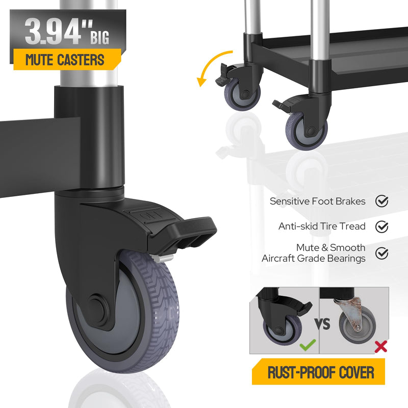 ROVSUN 3 Tier Plastic Utility Cart with Wheels Medium 390lbs Capacity Black/Grey