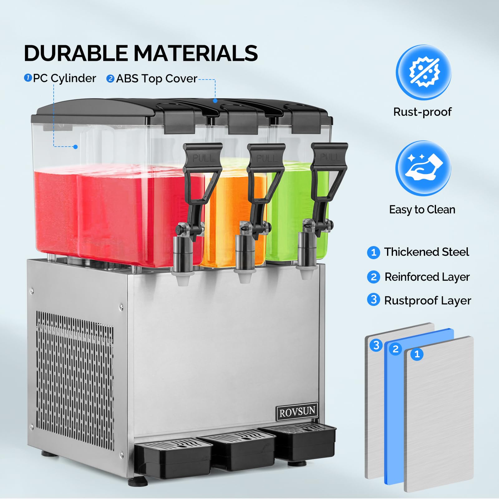 ROVSUN 7.8 Gallon 270W 110V 3 Tank Refrigerated Beverage Dispenser for Juice & Cold Drink