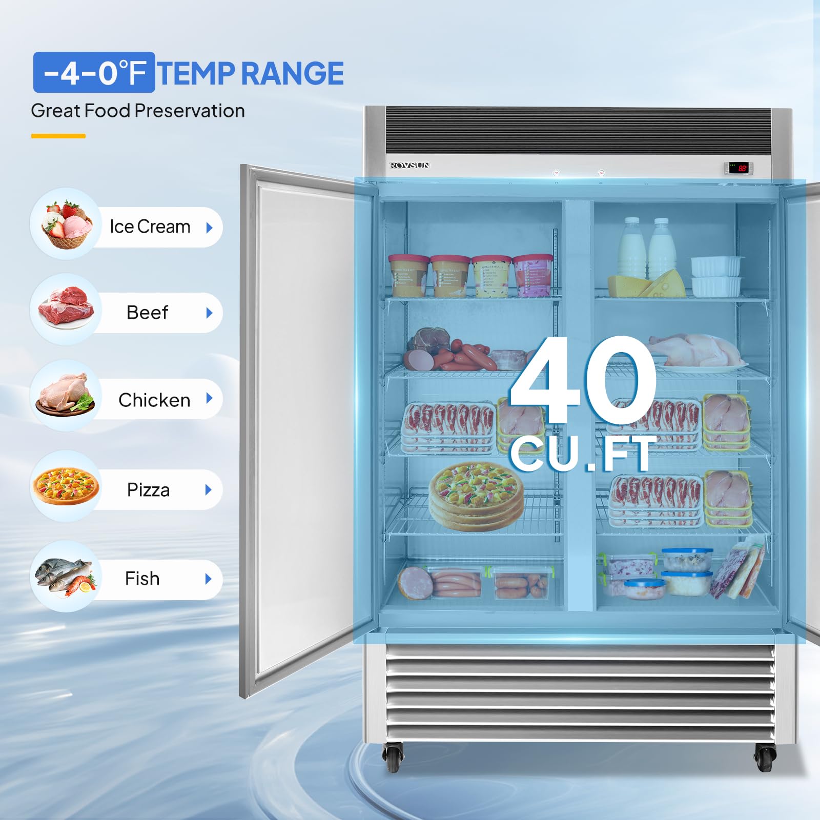 ROVSUN 54" 40 Cu.Ft. 560W 115V Double Door Reach-In Freezer