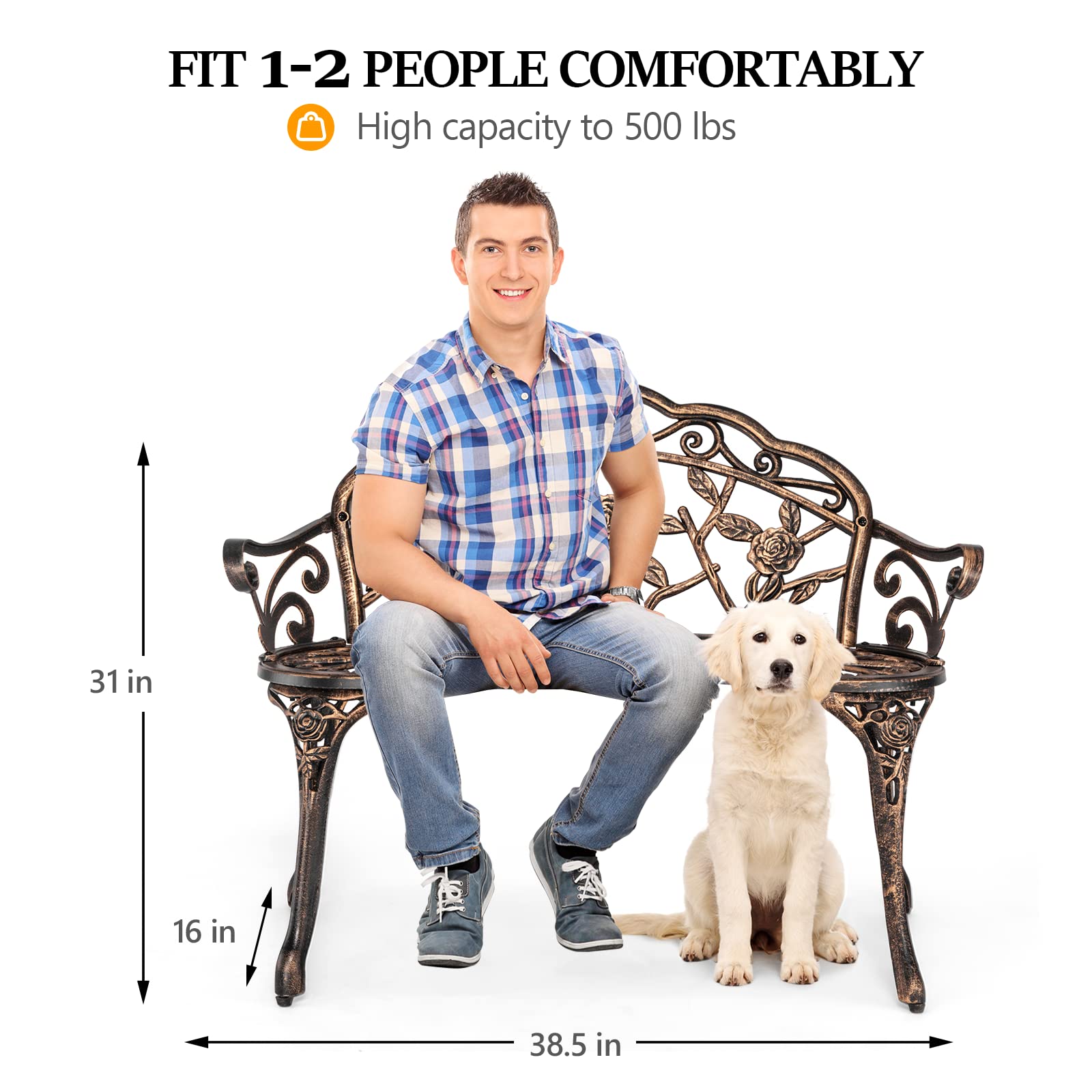 38.5" Outdoor Bench Cast Aluminium Bronze