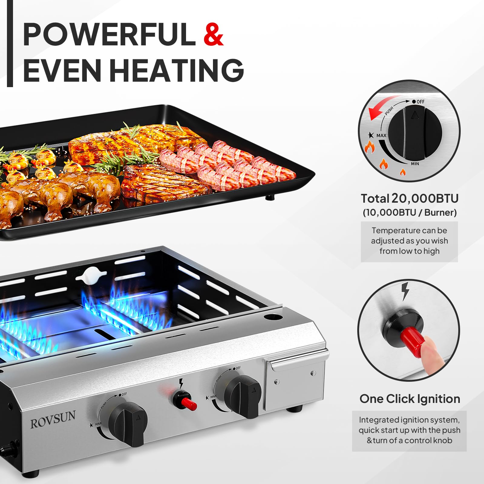 ROVSUN 2 Burner 20,000 BTU Portable Propane Tabletop Flat Top Gas Grill