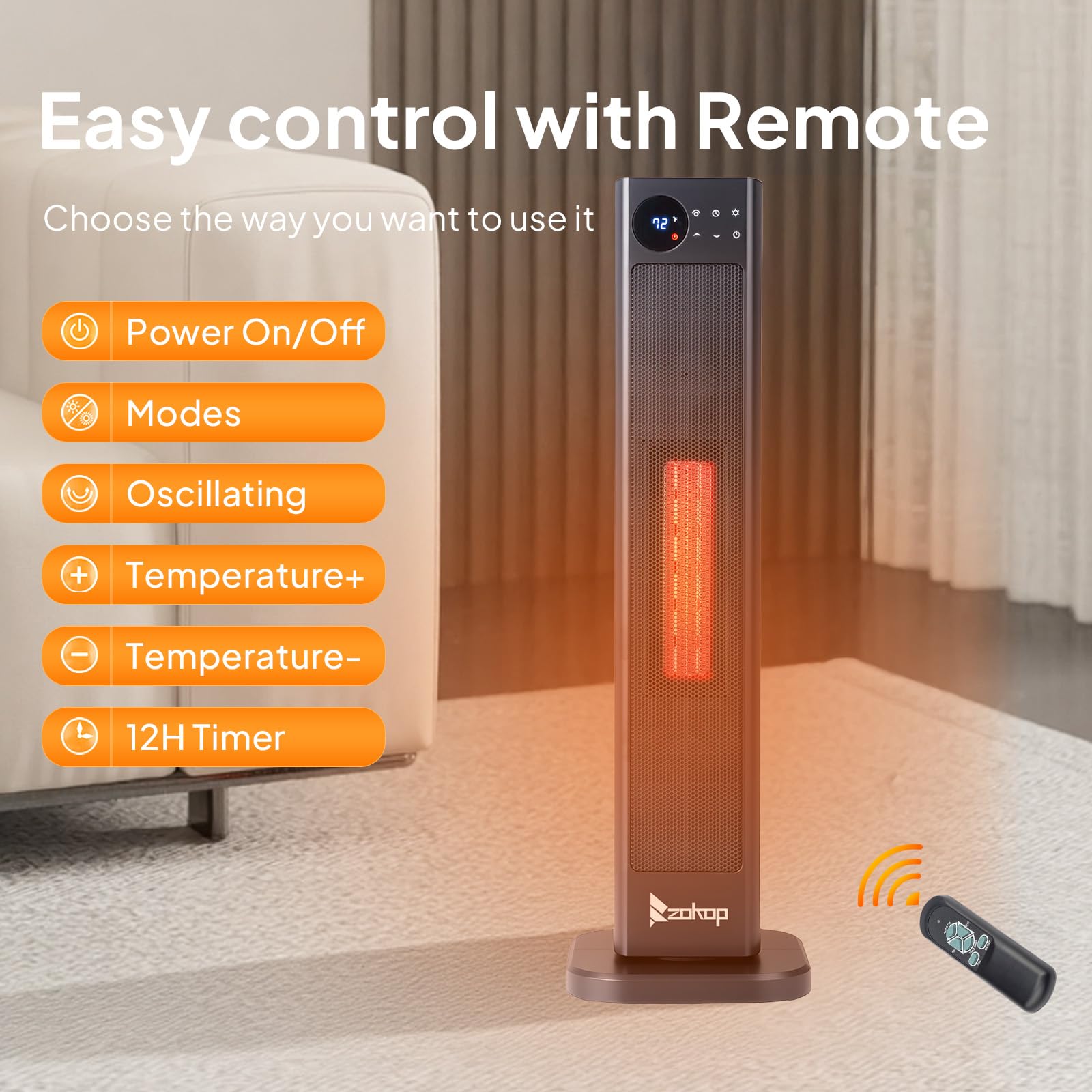 ROVSUN 30" High 1,500W 120V Electric Tower Heater