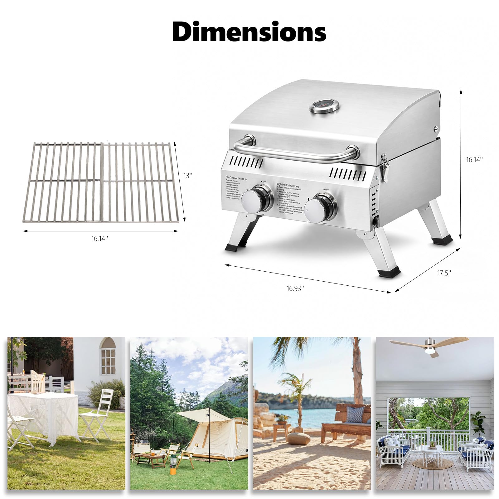 ROVSUN 2-Burner 20000 BTU Portable Propane Grill Tabletop with Igniter