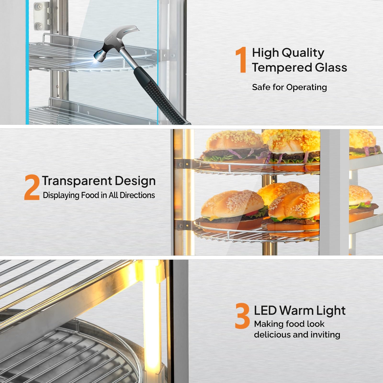 ROVSUN 3-Tier 14" 800W 110V Hot Food Warmer Display Case Countertop