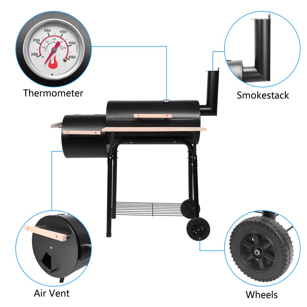 ROVSUN BBQ Charcoal Grill Outdoor Patio Barbecue Cooker with Wheels