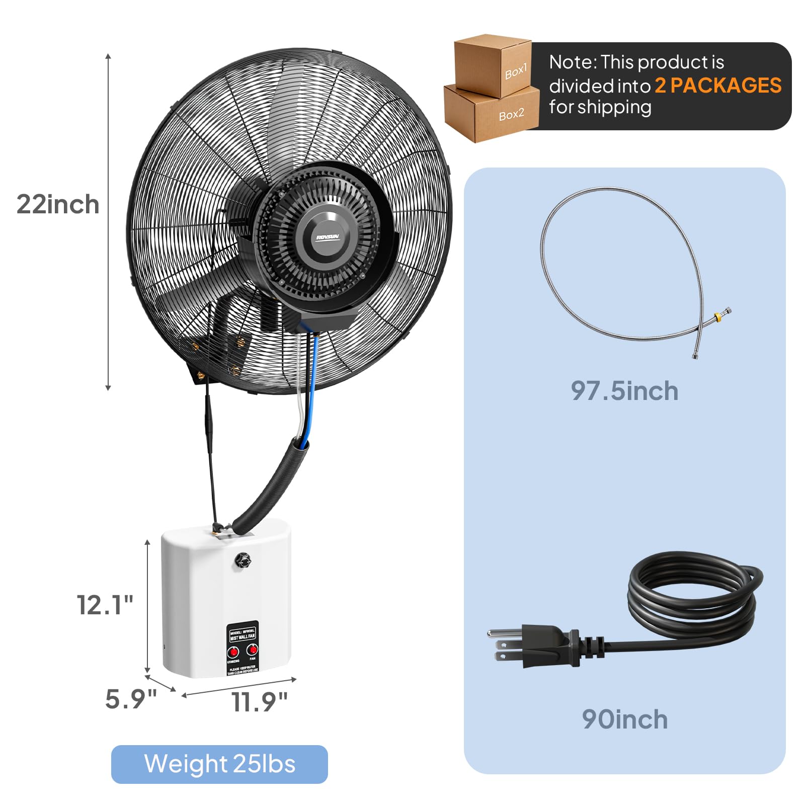 ROVSUN 20" 102W 110V Wall Mount Misting Fan