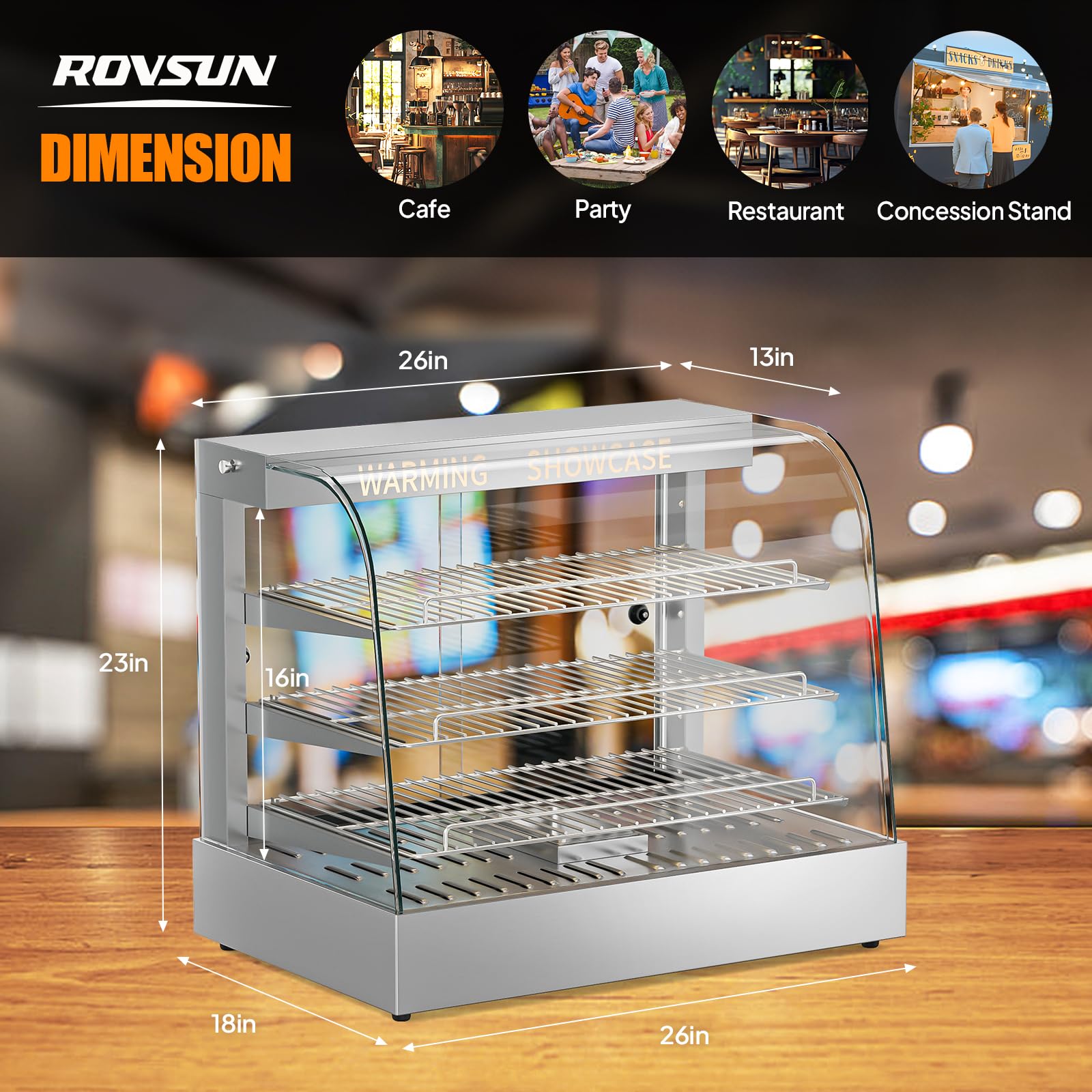 ROVSUN 3-Tier 26" 800W 110V Food Warmer Cabinet for Pizza, Pretzel