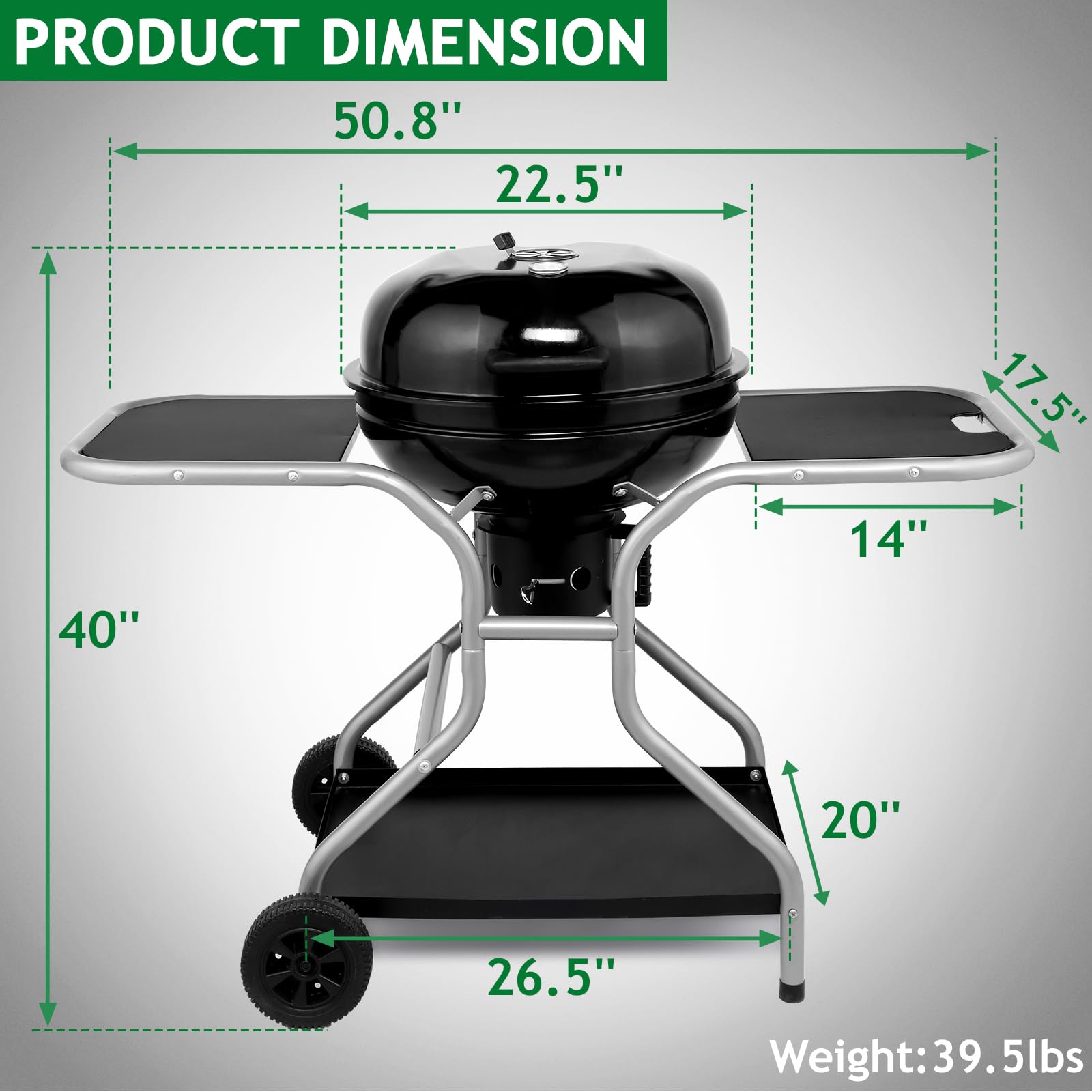 22.5" Kettle Charcoal Grill with Side Table & Ash Catcher