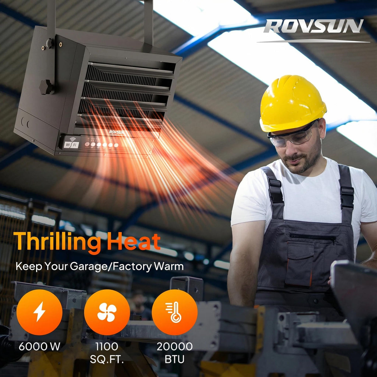 ROVSUN 6000W 240V Electric Garage Heater with Remote & APP Control