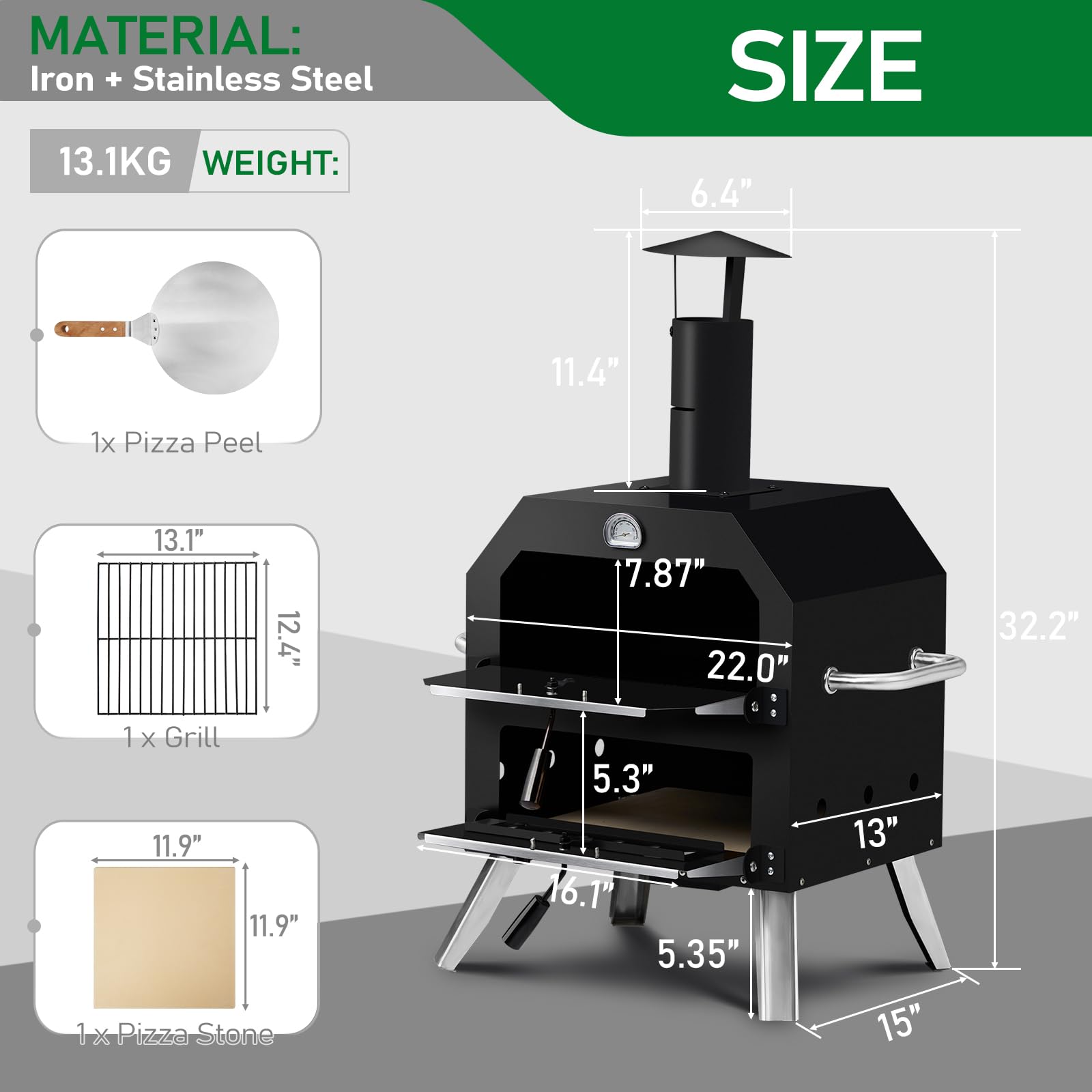 ROVSUN 12" Outdoor Countertop Pizza Oven
