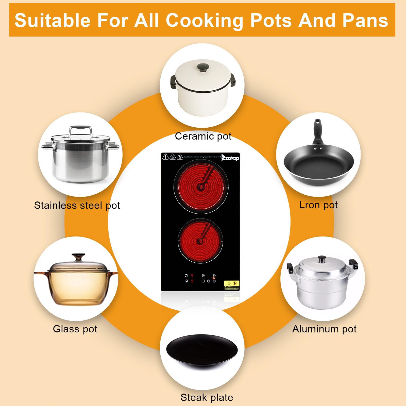 20" 2 Burners 3000W 220V Electric Ceramic Cooktop