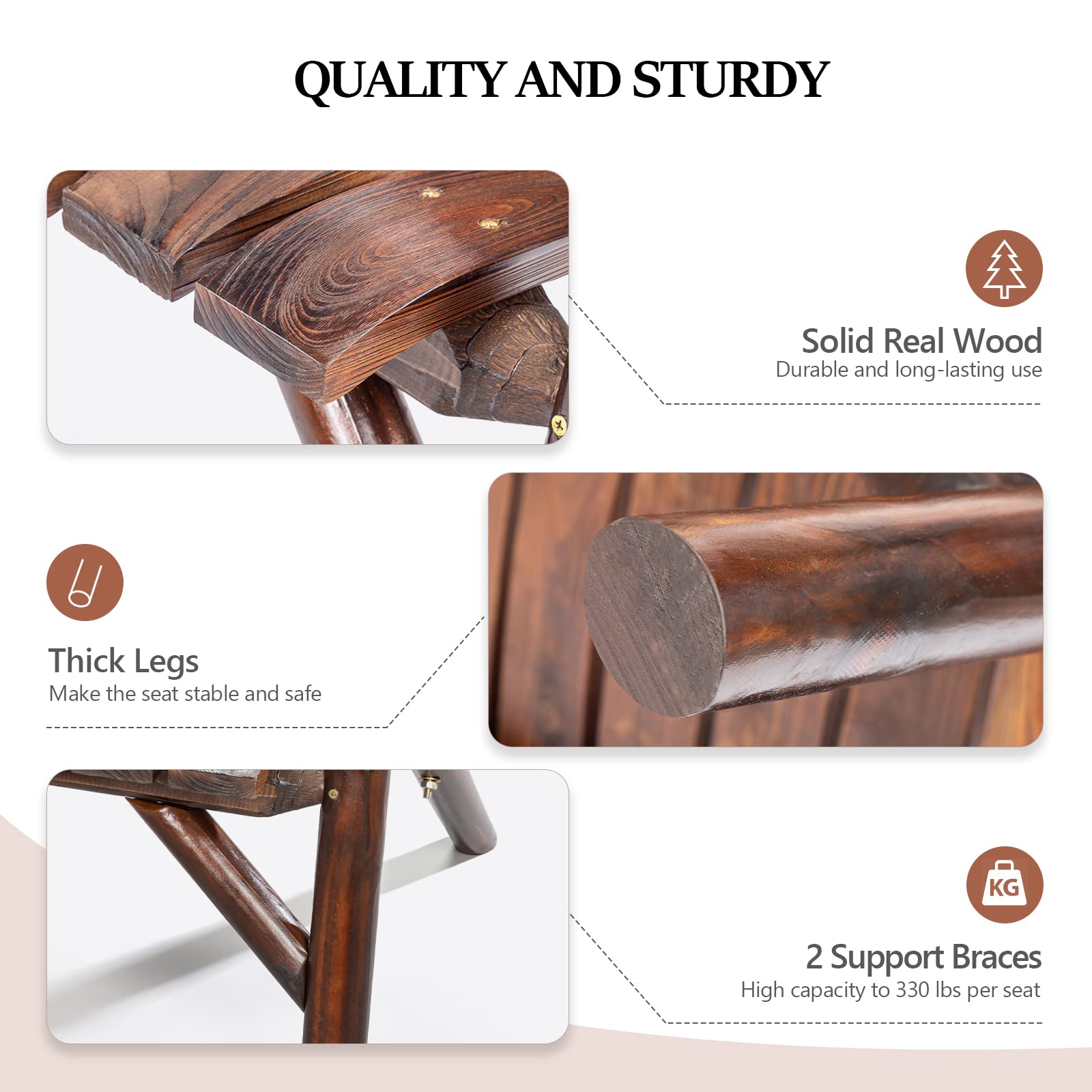 61" Outdoor Bench Adirondack Bench with Built-in Table