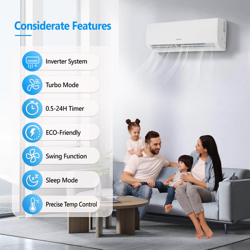 ROVSUN 2 Zone 12000 + 12000 / 18000 BTU Wifi Mini Split Air Conditioner Ductless 19 SEER2 230V with Heat Pump & 25Ft Install Kit