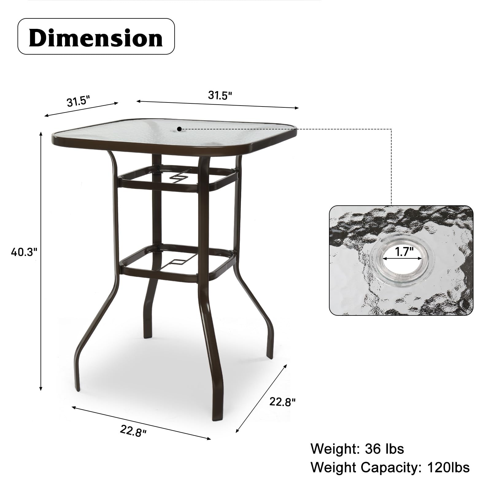40" Outdoor Bar Table with Umbrella Hole Brown