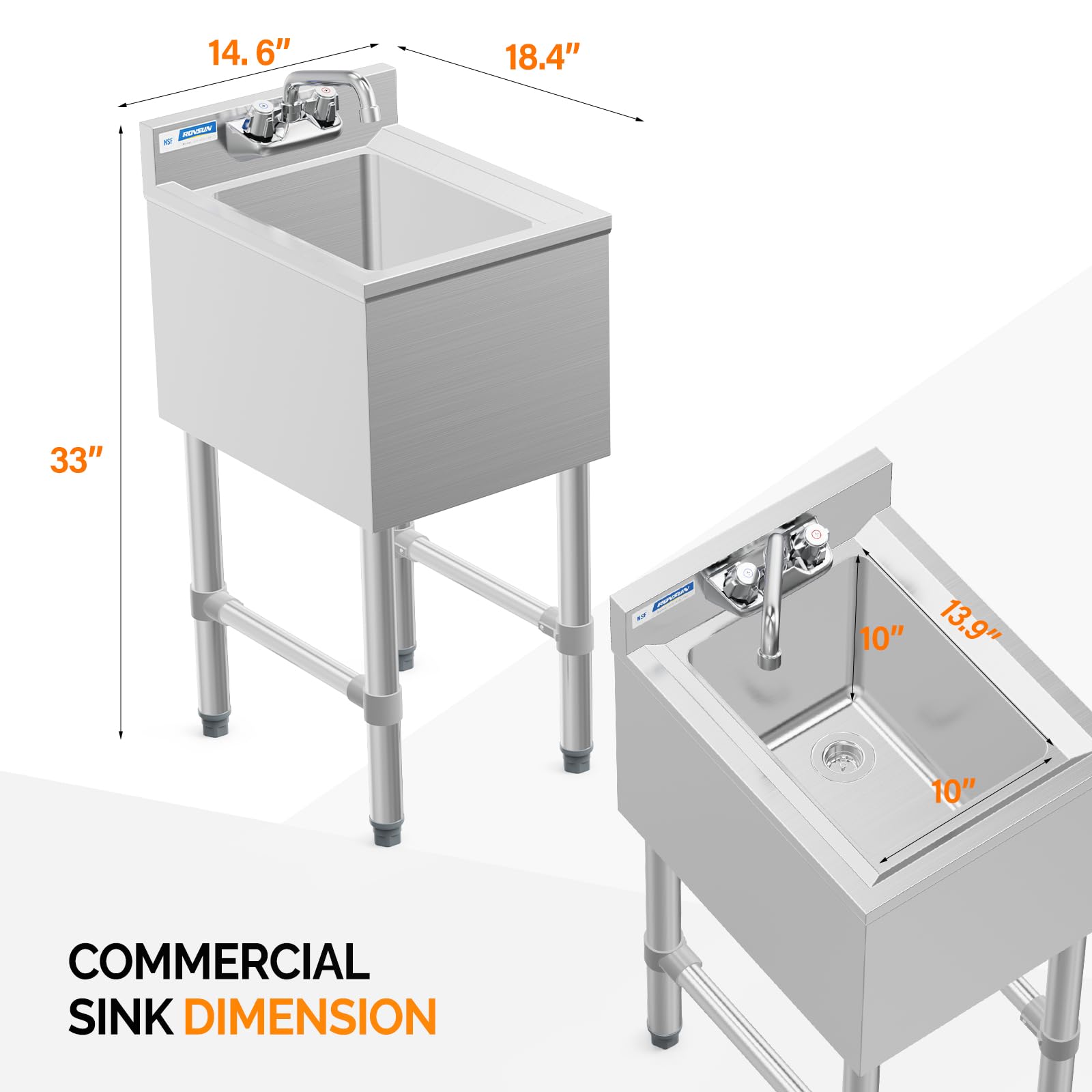 ROVSUN 15" x 18" 1 Bowl Underbar Hand Sink with Faucet