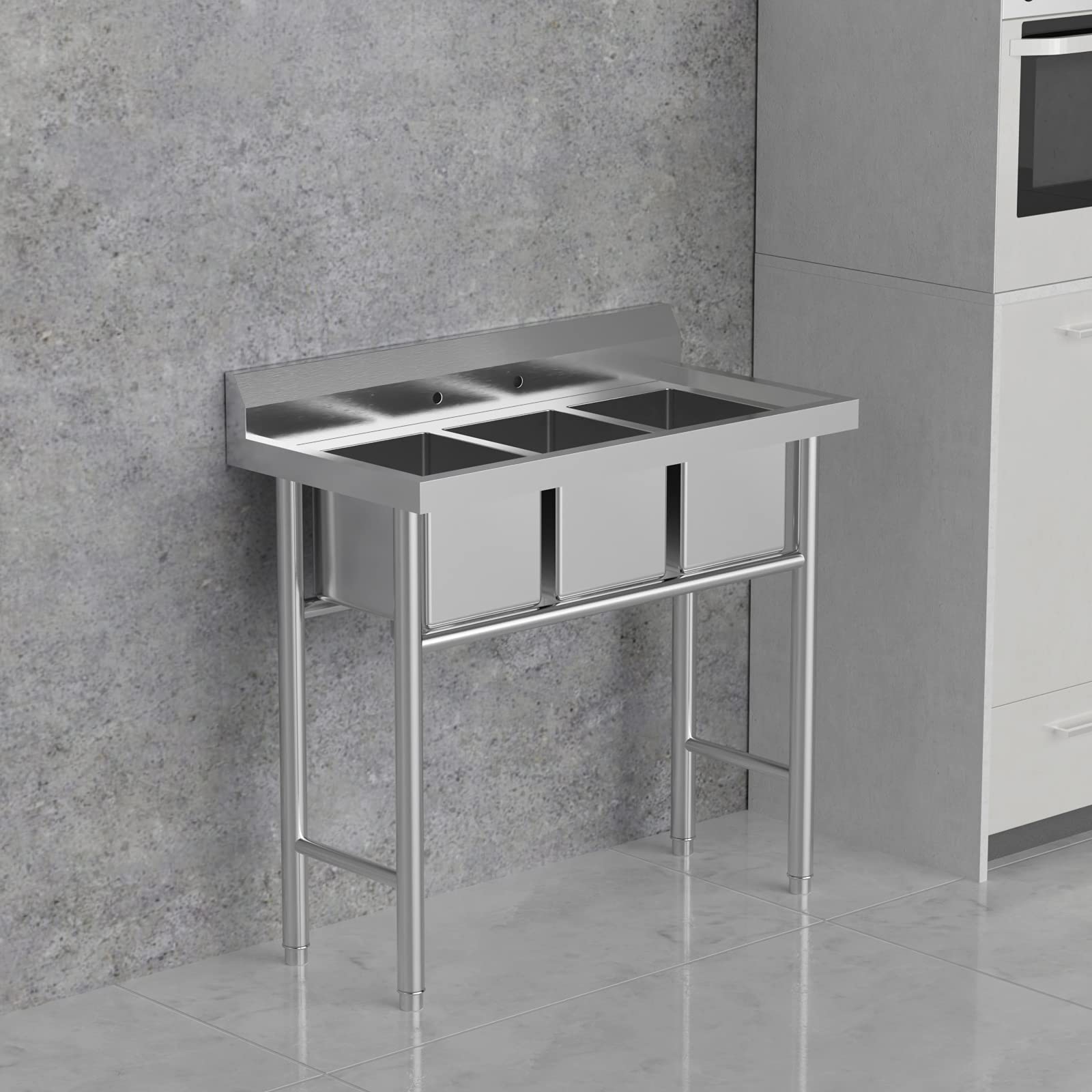 ROVSUN 39" x 18" 3 Compartment 304 Stainless Steel Sink Kitchen Restaurant