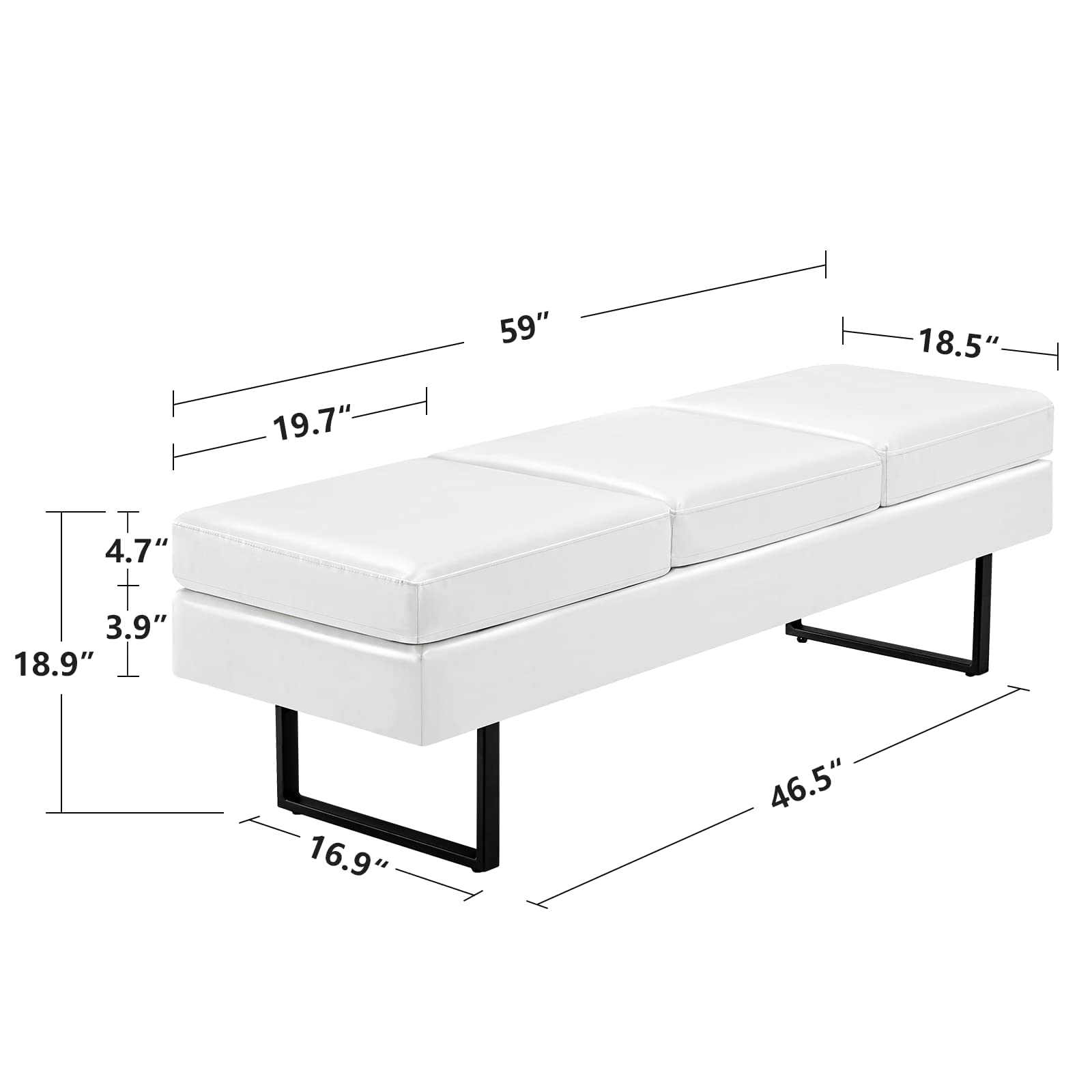 59.5" Waiting Chair Bench Seating Faux Leather White