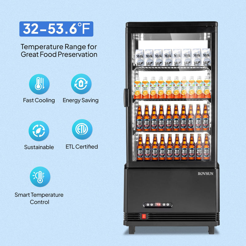 ROVSUN 3 Cu.Ft 170W 110V Four-Sided Glass Refrigerated Bakery Display Case Countertop