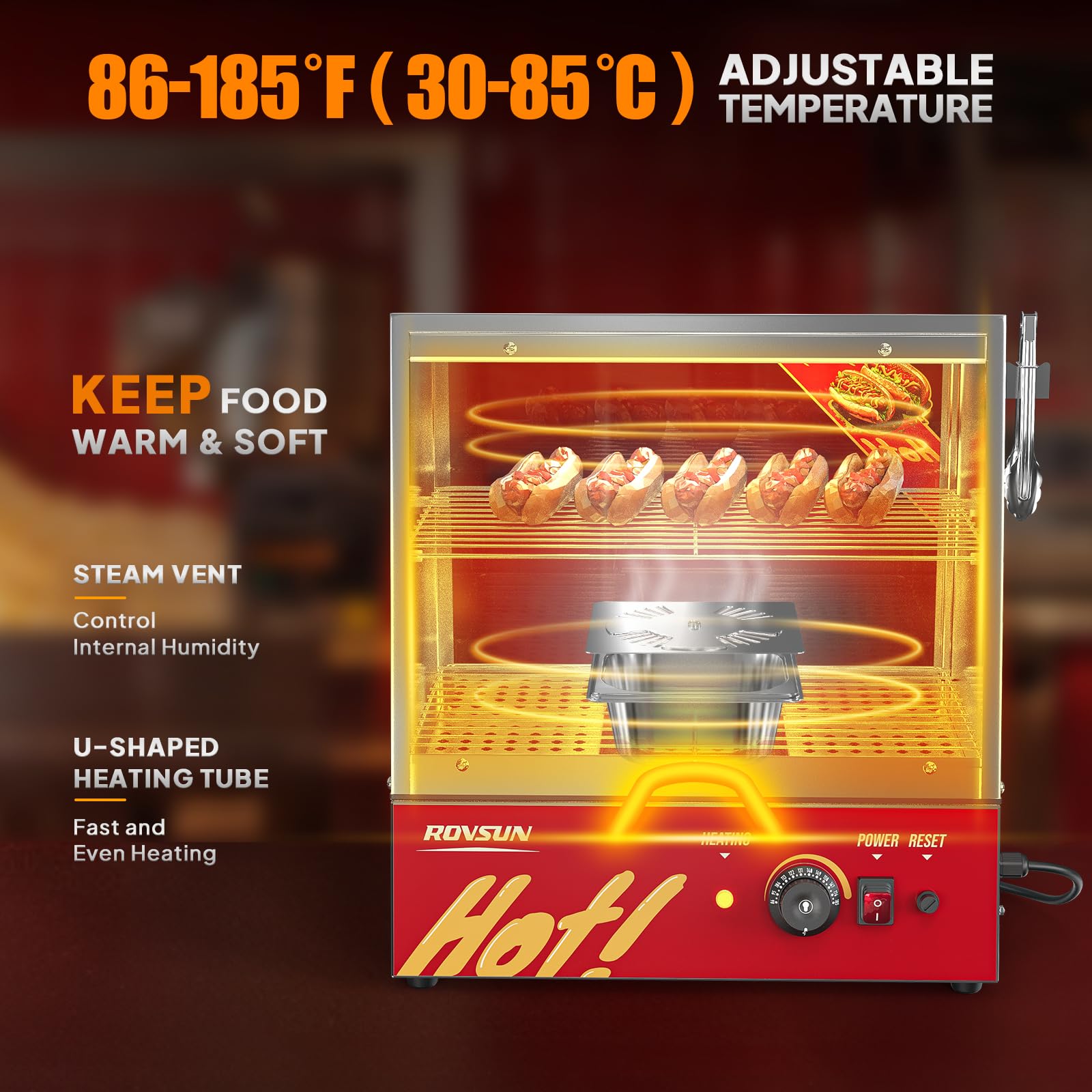 ROVSUN 32 QT 500W 110V 175 Hot Dogs / 40 Buns Hot Dog Steamer