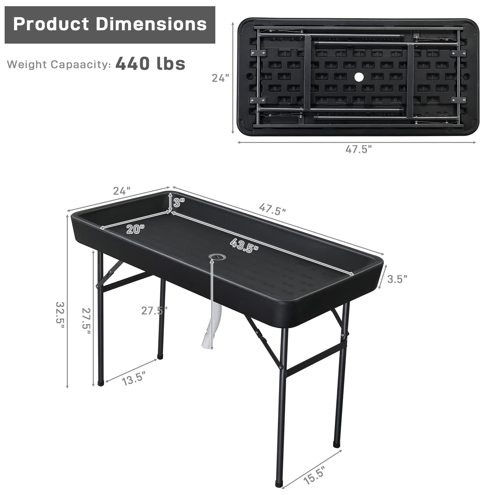 4 FT Party Ice Cooler Folding Table with Matching Skirt Black