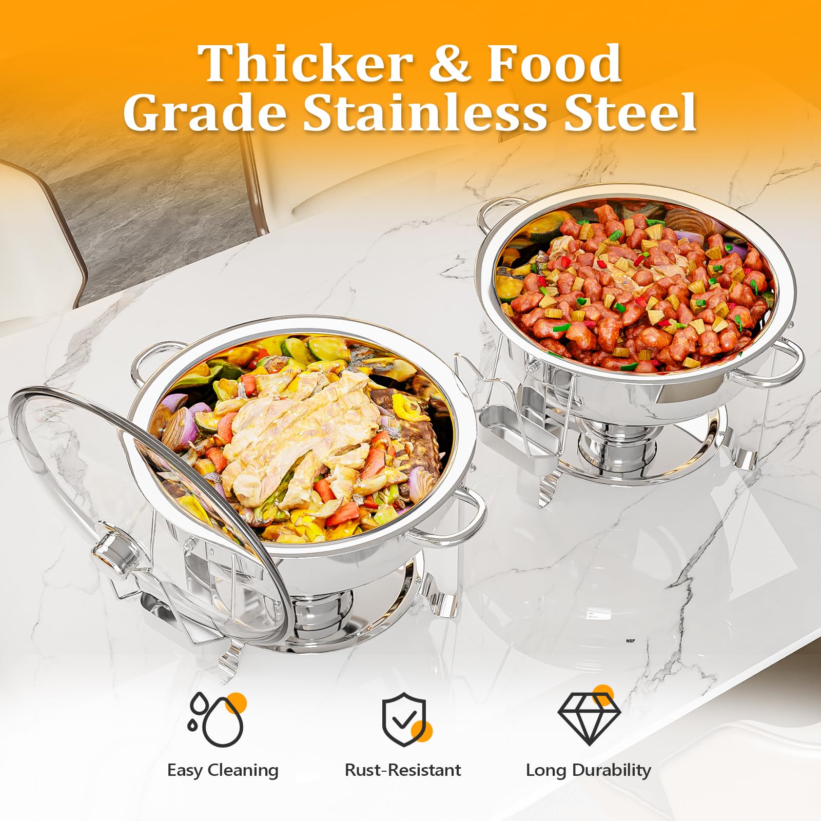 ROVSUN 5 QT Round Chafing Dish Set with Glass Lid & Lid Holder
