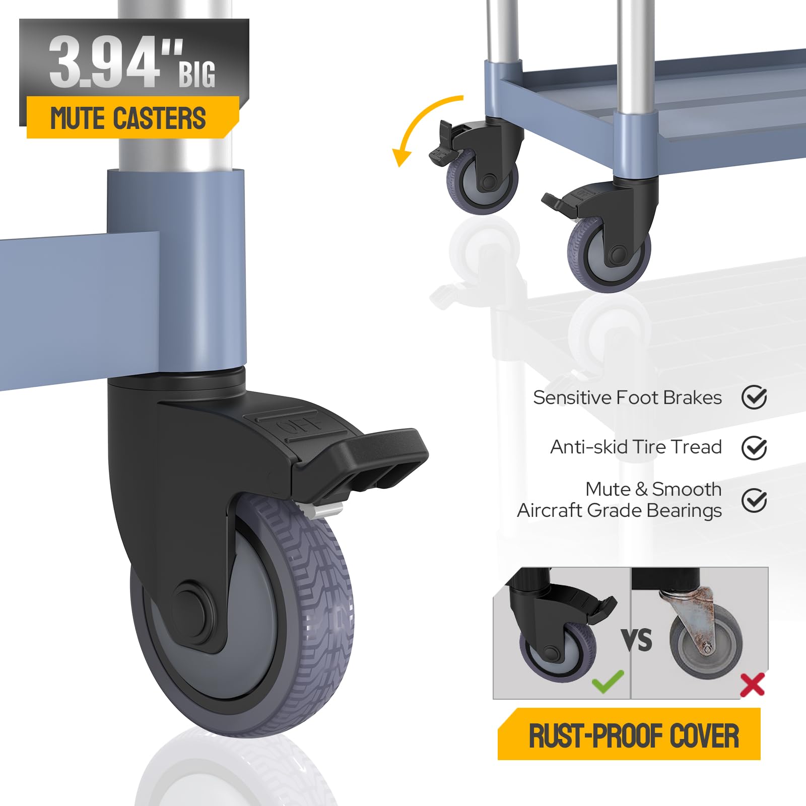 3-Tier 35" x 17" 390 lb. Capacity Plastic Utility Cart/Bussing Cart Grey