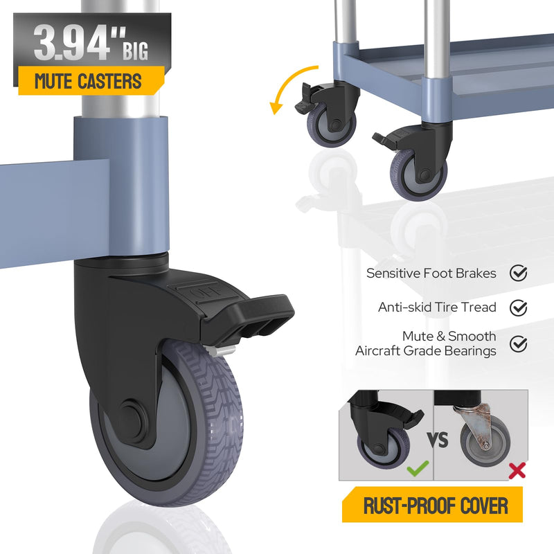 ROVSUN 3 Tier Medium 390lbs Capacity Plastic Utility Cart with Wheels Grey