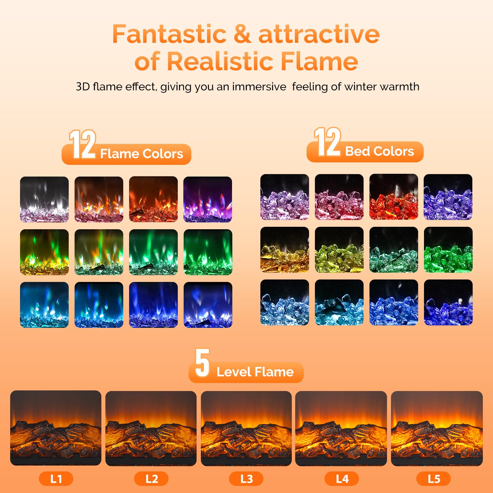 ROVSUN 60'' 1500W 120V 3-in-1 Electric Fireplace with Remote & APP
