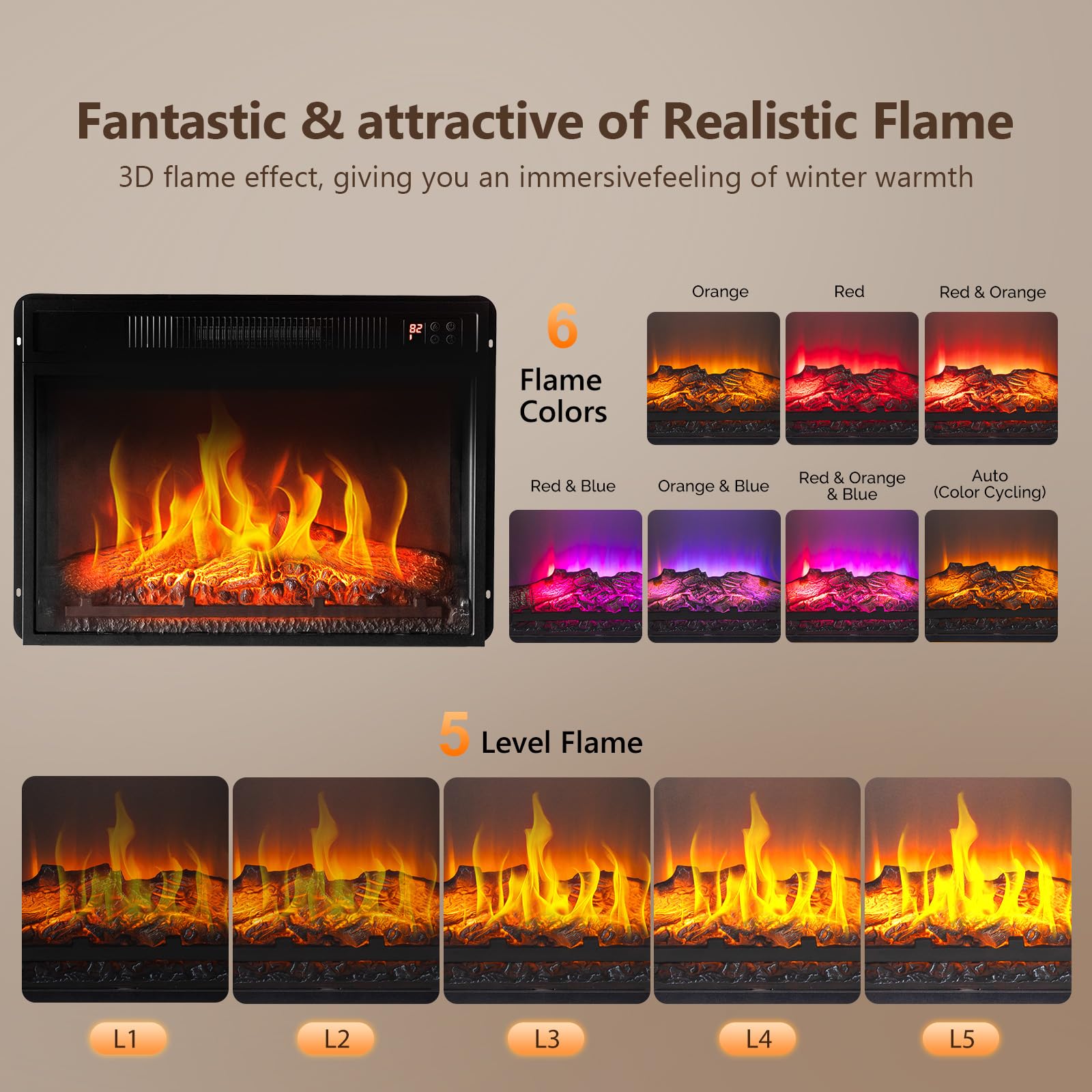 ROVSUN 47'' High 1400W 120V Electric Fireplace with Mantel & Remote