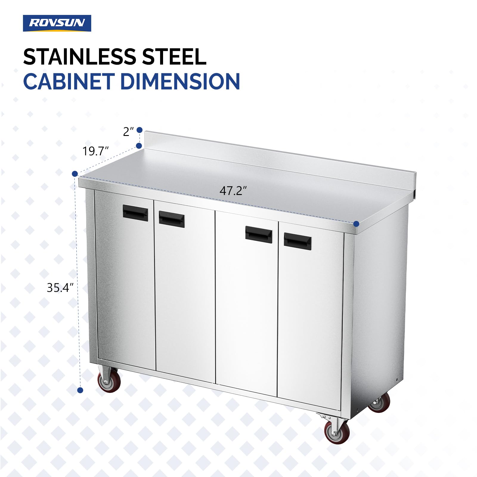 ROVSUN 47" x 19" Stainless Steel Table with Cabinet & Wheels