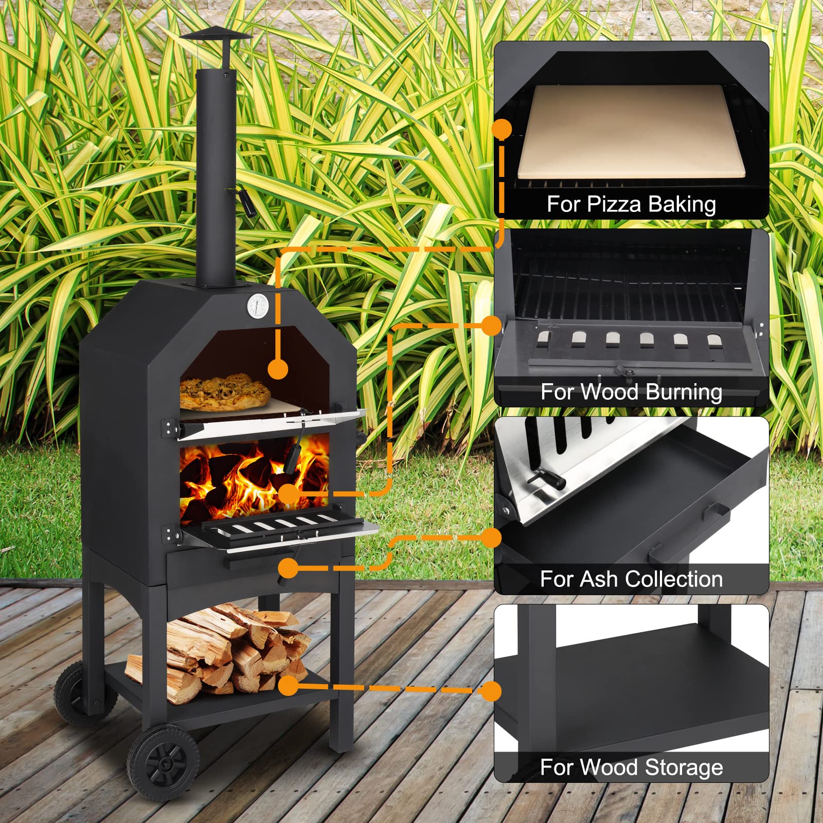 ROVSUN Outdoor Wood Fired Pizza Oven for Patio Cooking Picnic Party