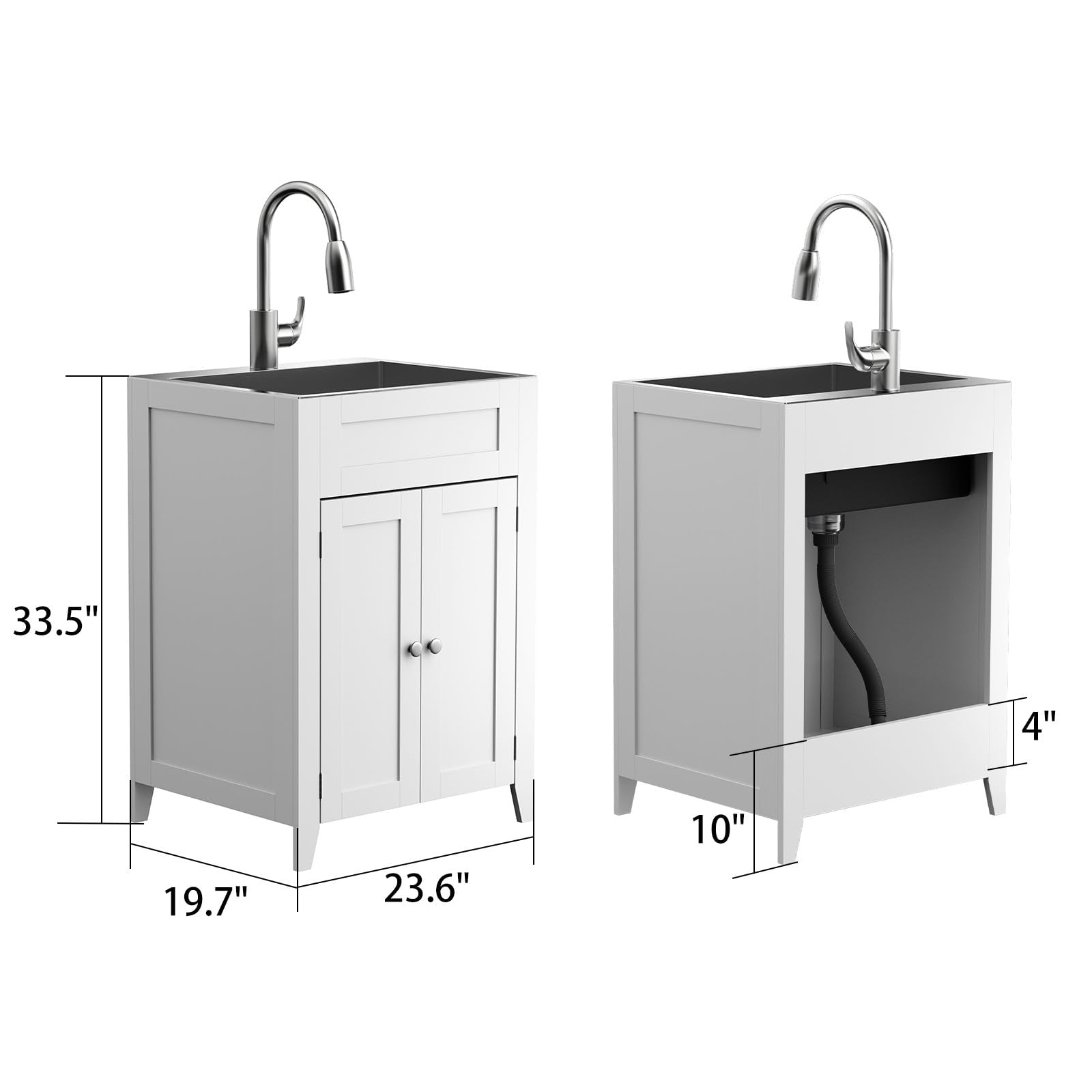 ROVSUN 24" x 20" Utility Sink with Cabinet for Kitchen Laundry Room White