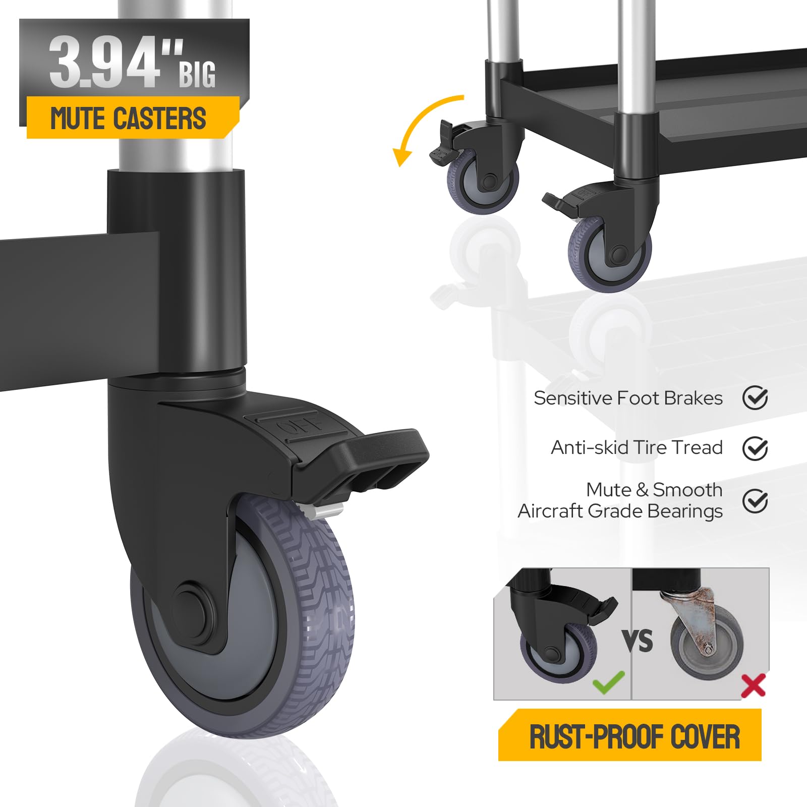 3-Tier 40" x 20" 450 lb. Capacity Plastic Utility Cart/Bussing Cart Black