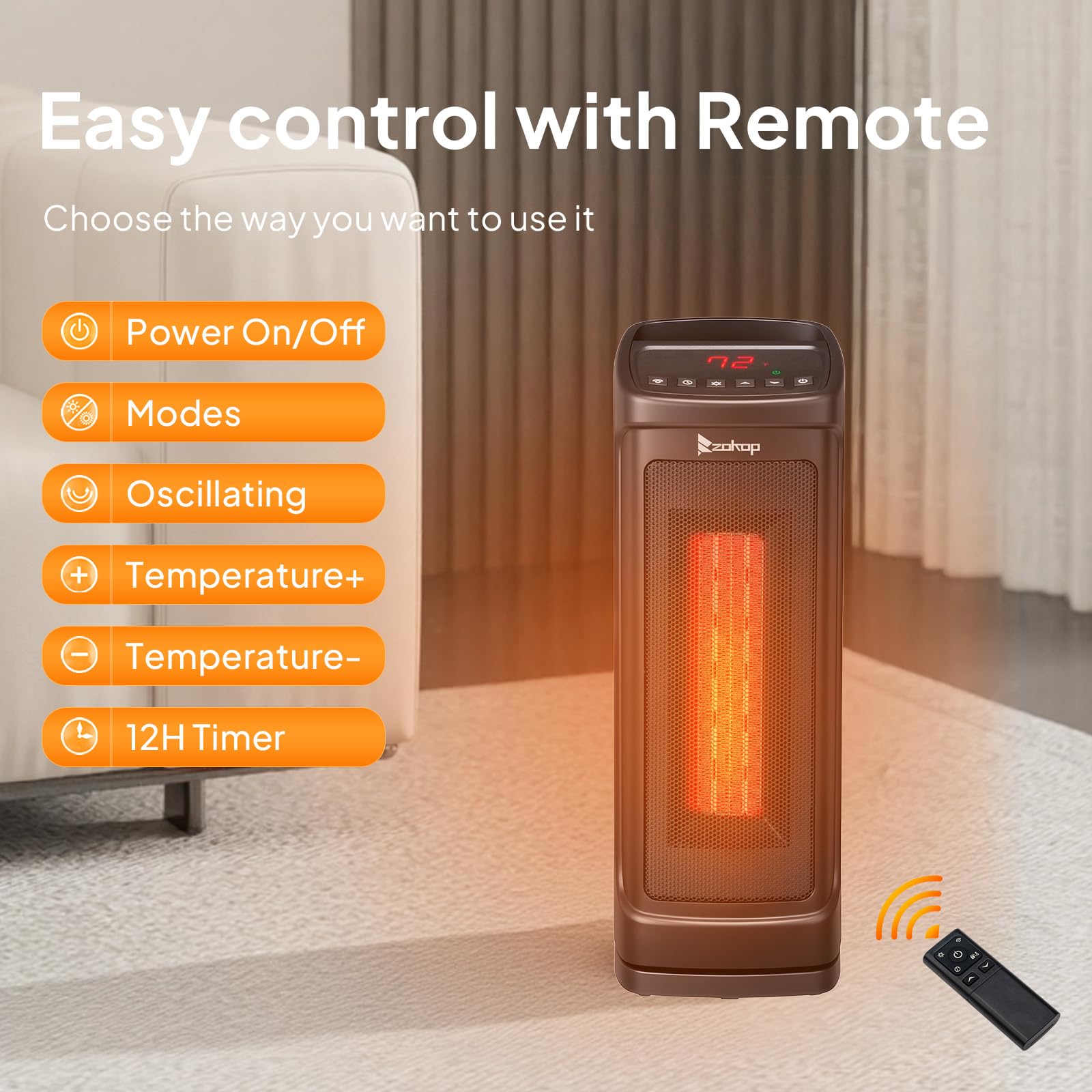 ROVSUN 17" High 1,500W 120V Electric Tower Heater