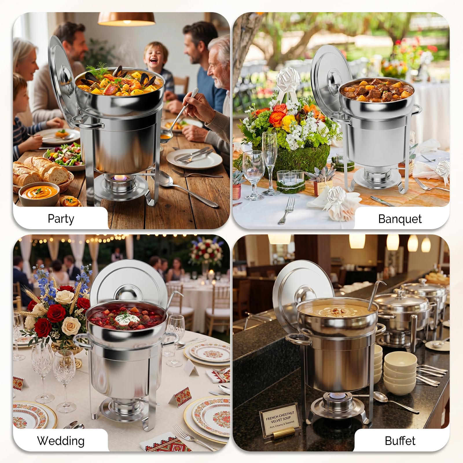 ROVSUN 7 QT Round Silver Buffet Soup Chafer with Lid Holder