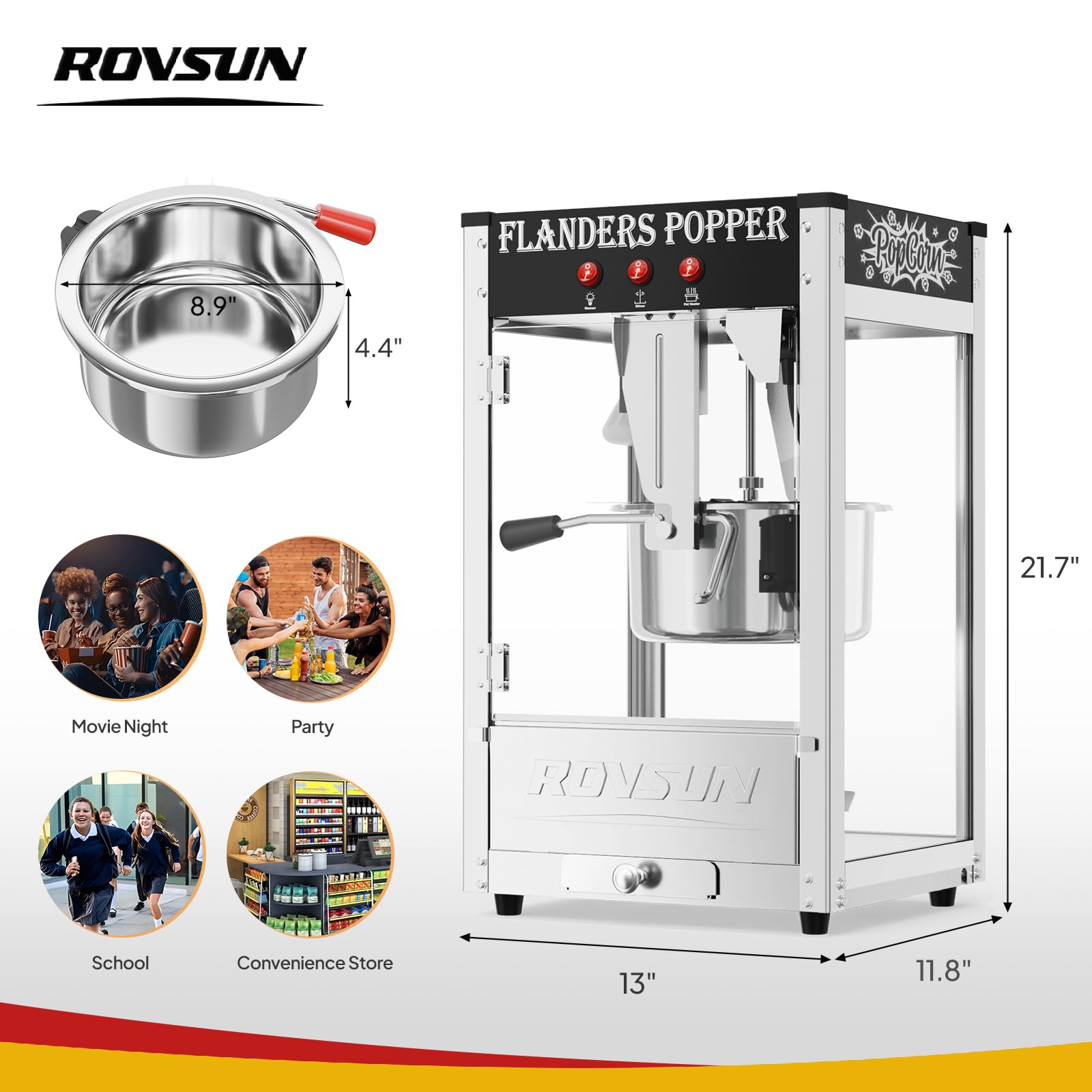 ROVSUN Commercial Black Popcorn Machine with 10 Oz Kettle